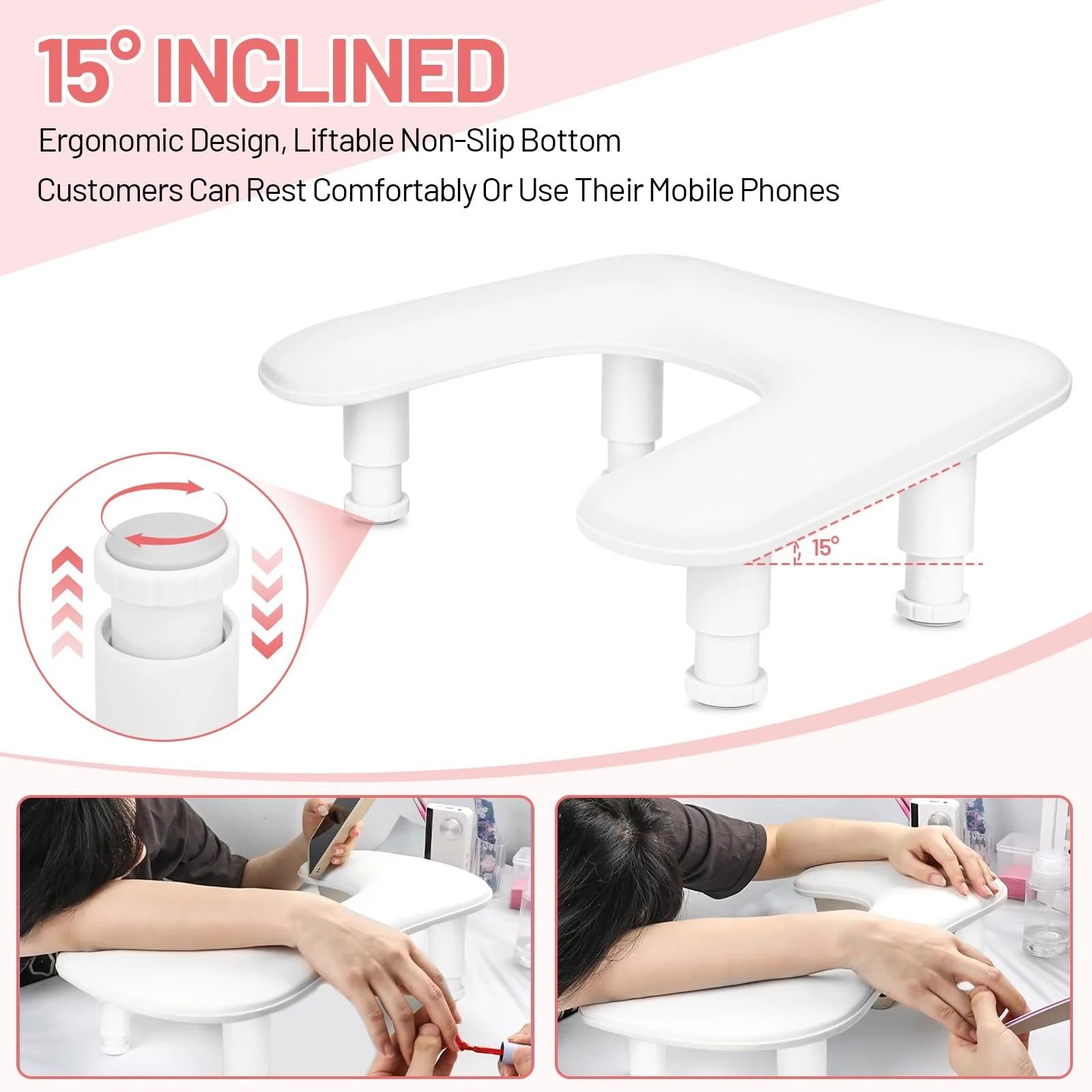 Підставка для рук для манікюру U-подібна Регульована по висоті, фото №4 Підставка для рук для манікюру U-подібна Регульована по висоті, фото №4