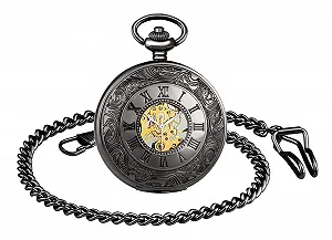 Карманные часы MICGIGI Унисекс с цепочкой-ожерельем, аналоговые, с ручным заводом, черные, с римскими цифрами, механические, винтажные - Фото 1