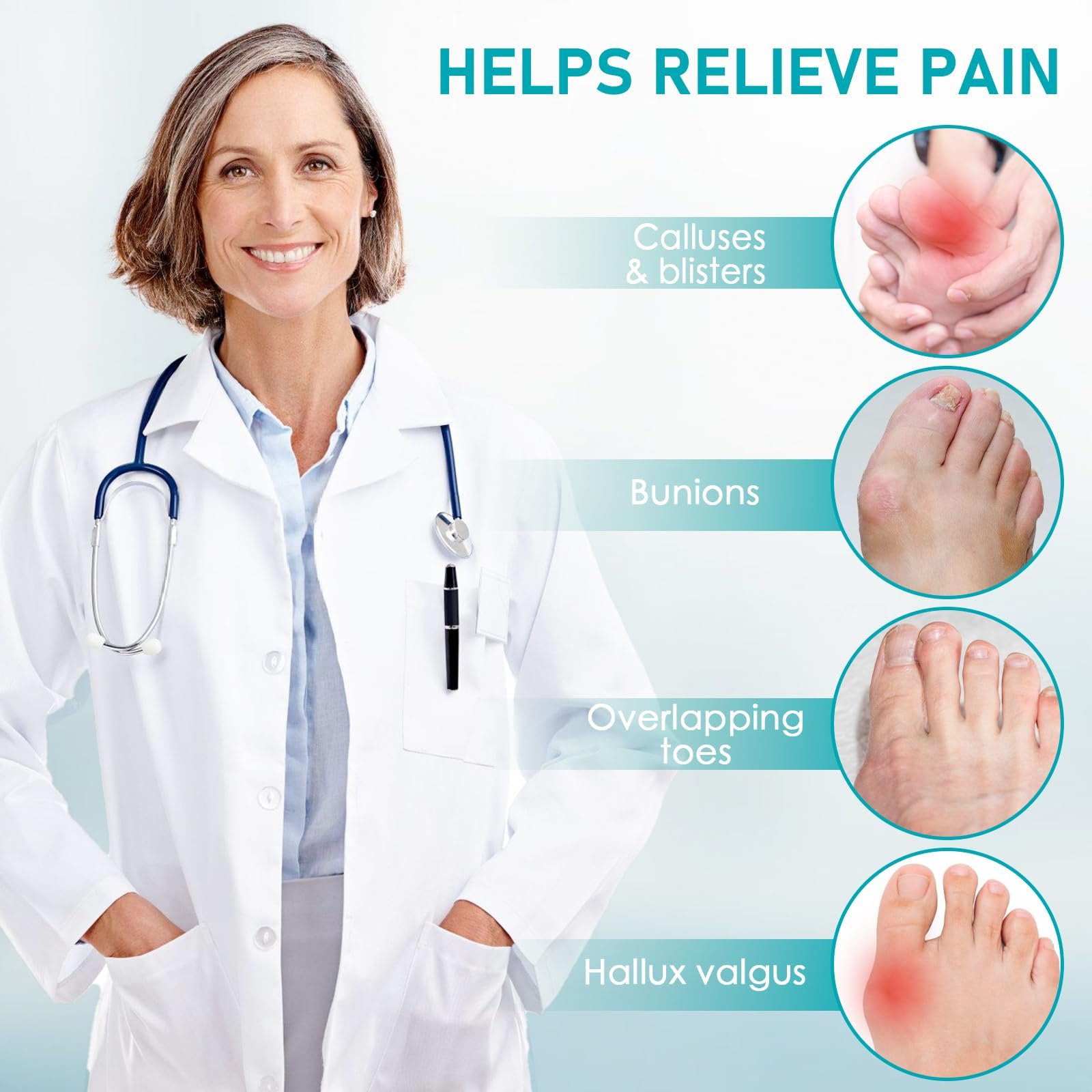 Носки Hallux Valgus, Коррекция Hallux Valgus, Корректор большого пальца стопы Hallux Valgus, Повязка для большого пальца стопы, Повязка Hallux Valgus с силиконовыми подушечками для мужчин и женщин (37-43 M, телесный цвет), фото №6