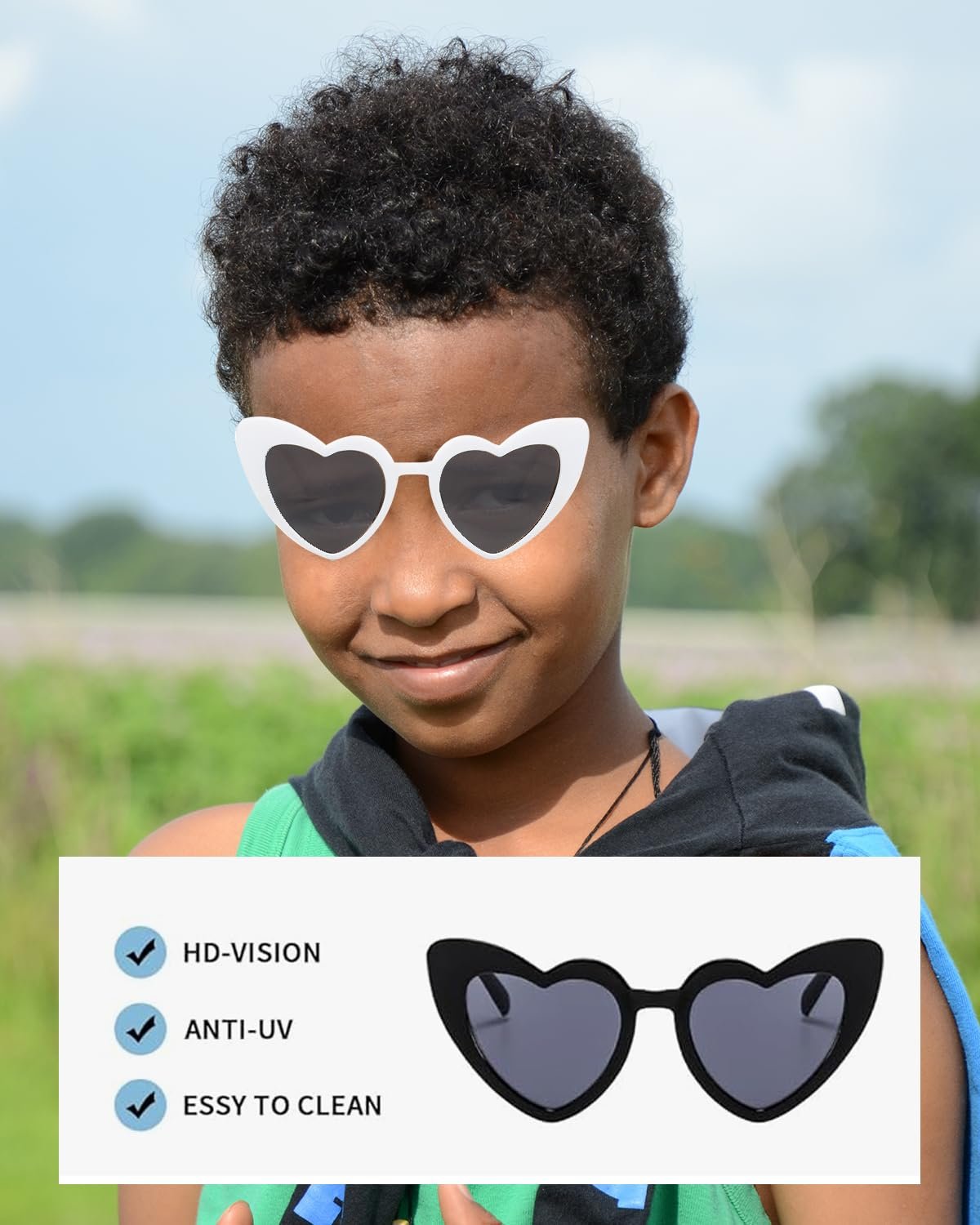 Сонцезахисні окуляри у формі серця TPZORJX, 8 шт. (Чорний + Білий), фото №5