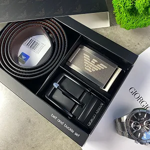 Подарунковий набір зі шкіряним ремнем Giorgio Armani з двома змінними пряжками Джорджіо Армані synthetic.ua - Фото 1