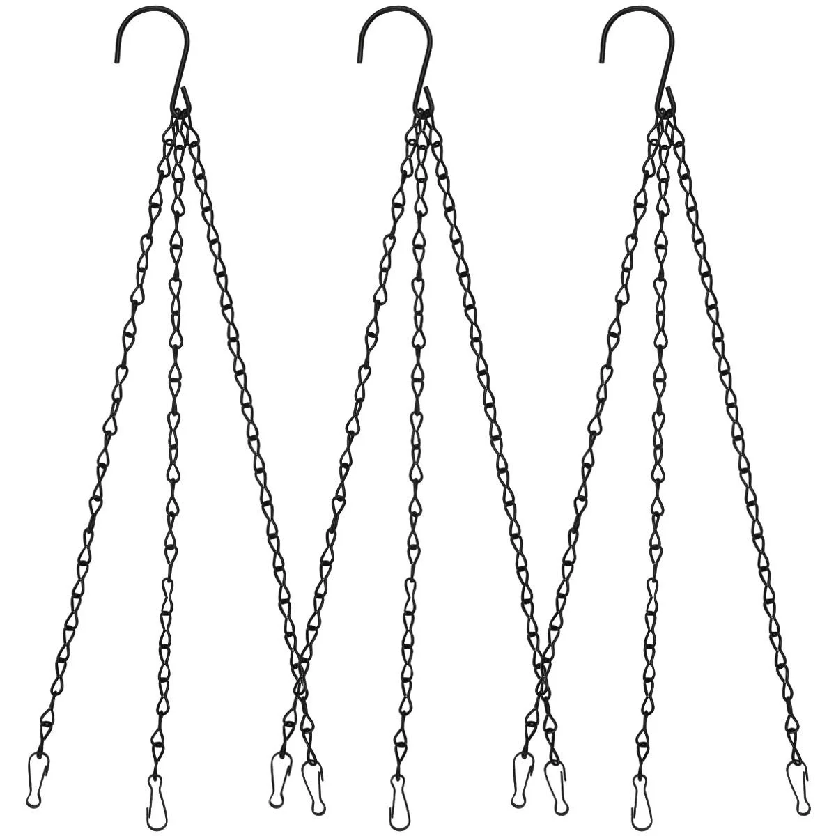 Ланцюжки для підвісних кошиків 3 шт. металеві з гачками та затискачами 3 відгалуження Чорний, фото №7