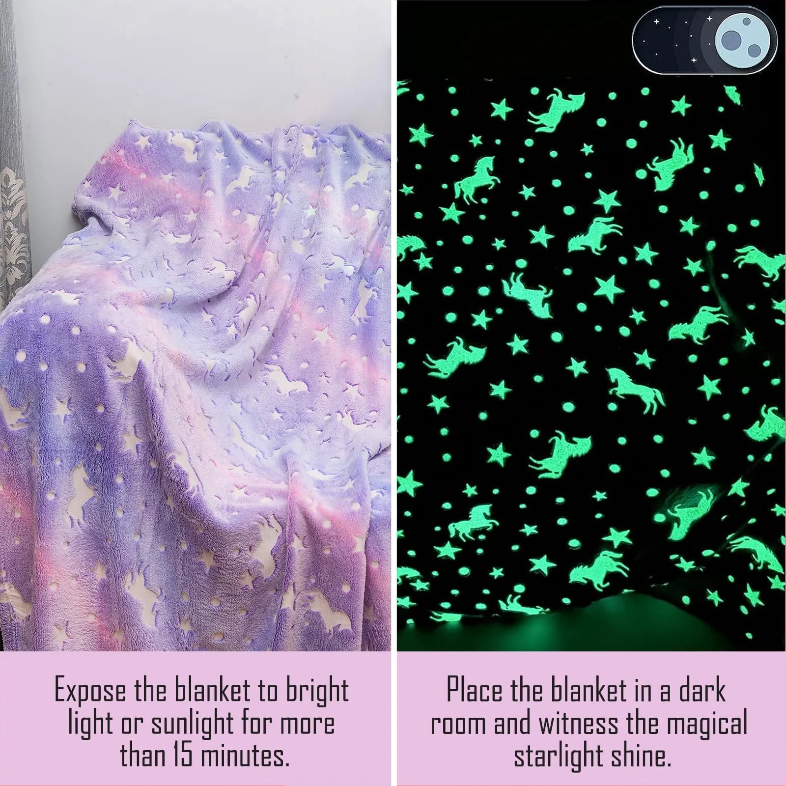 Одеяло Детское LXTOPN Unicorn Светящееся Фланелевое Флисовое Фиолетовый, 150 x 200 см, фото №3