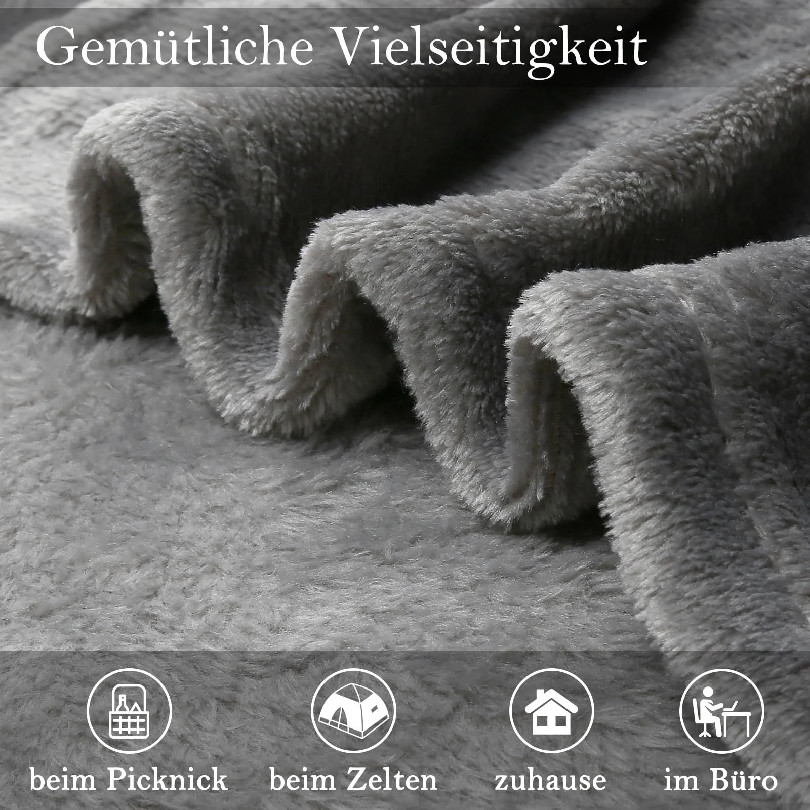 Покривало Flannel Ikodm Серія Cuddly, 150 x 200 см, Сіра, фото №4