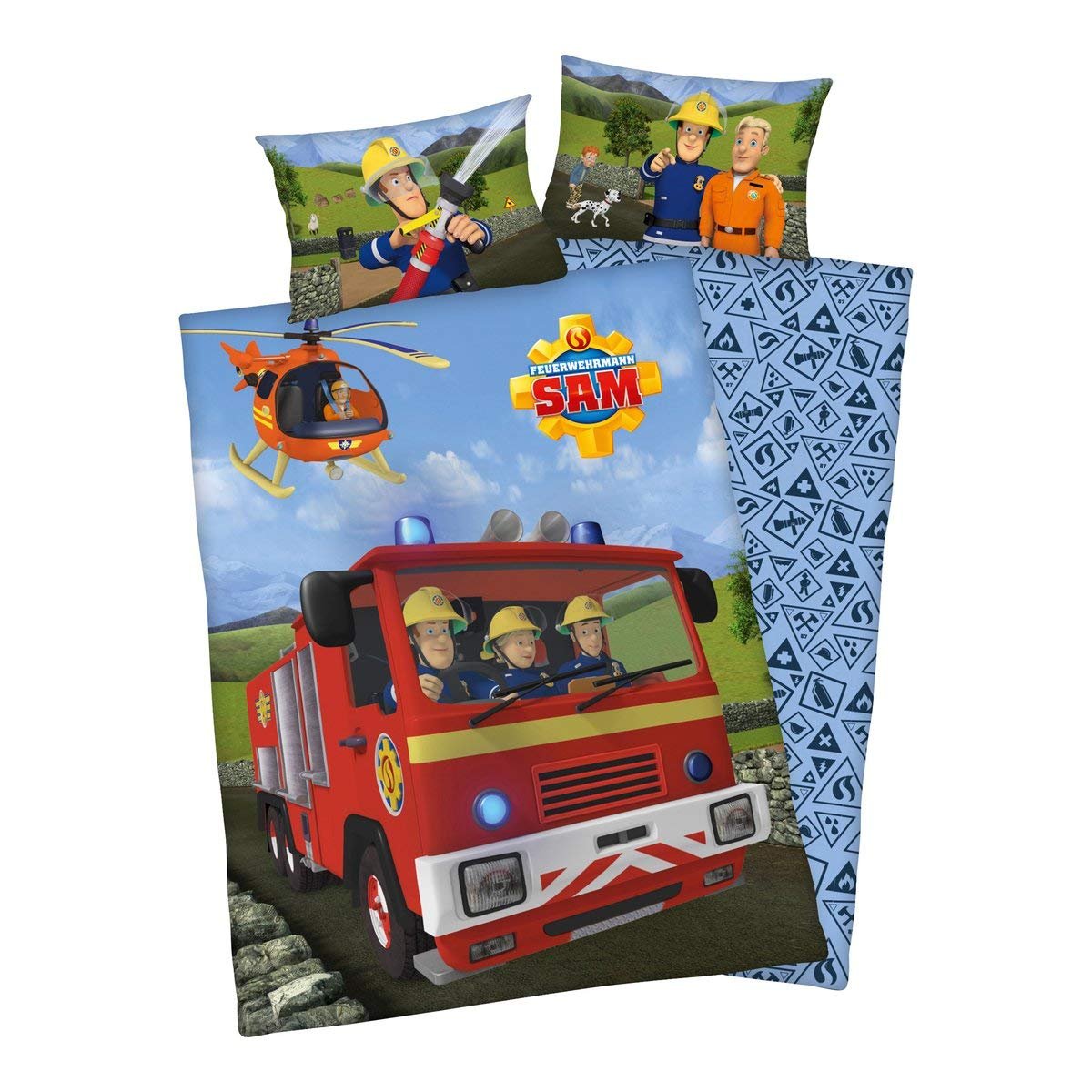 Комплект постільної білизни Herding Fireman Sam, двосторонній мотив, наволочка 40 x 60 см, підодіяльник 100 x 135 см, бавовна/рефорс, фото №3