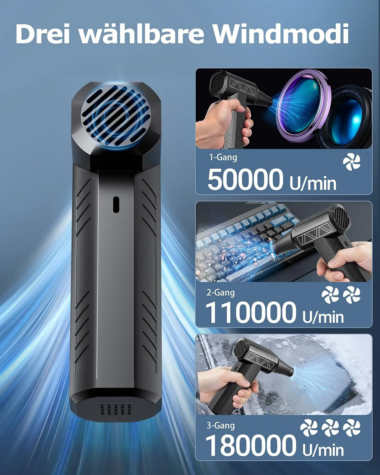 Электрическая воздуходувка FLOWood 180000 об/мин 3 скорости 10000 мАч С набором для чистки ПК, фото №3