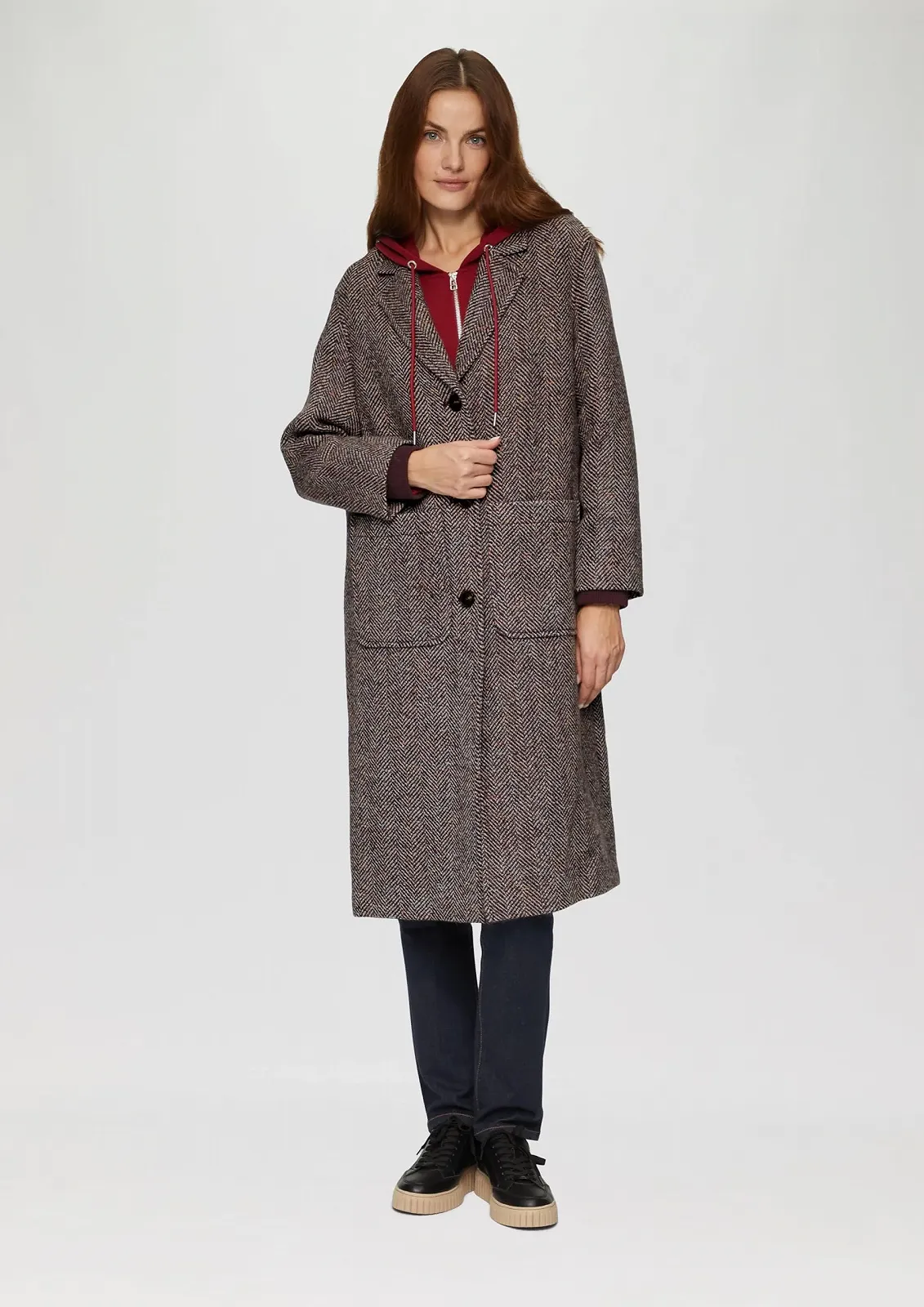 Вовняне пальто s.Oliver вільного крою з ребристими манжетами, фото №3 Вовняне пальто s.Oliver вільного крою з ребристими манжетами, фото №3