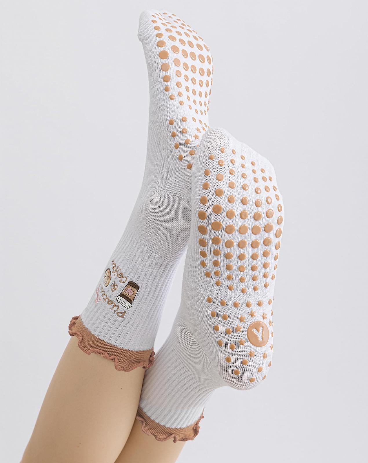 Носки для пилатеса для женщин и девочек Ruffle Grip Yoga Длинные носки с захватом Нескользящие хлопковые носки для реформеров Stopper для дома Танцы Батут Балет Фитнес Больница, фото №4