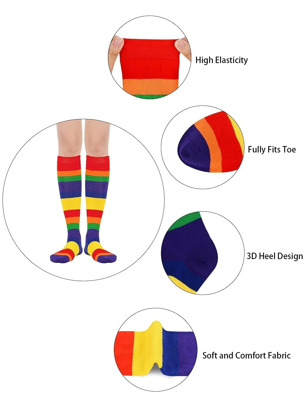 Жіночі гольфи в смужку Rainbow, м'які та зносостійкі, фото №4 Жіночі гольфи в смужку Rainbow, м'які та зносостійкі, фото №4