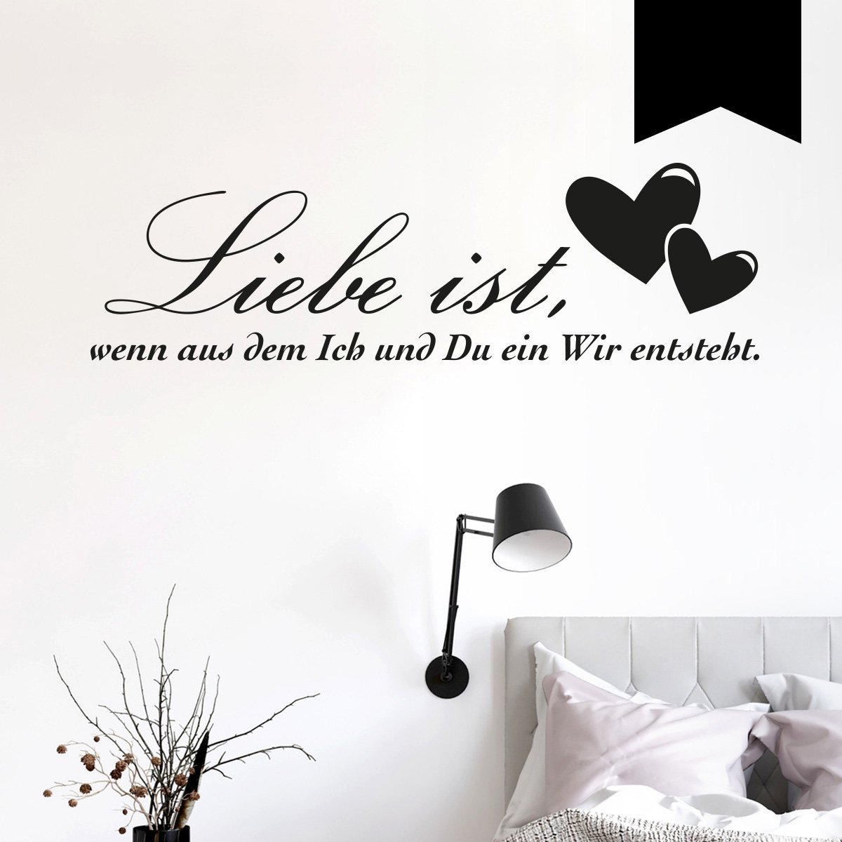 Наклейка на стіну Wandkings "Liebe ist, wenn aus dem Ich und Du EIN Wir entsteht." (з 2 серцями) 50 x 15 см Чорний, фото №1 Наклейка на стіну Wandkings "Liebe ist, wenn aus dem Ich und Du EIN Wir entsteht." (з 2 серцями) 50 x 15 см Чорний, фото №1