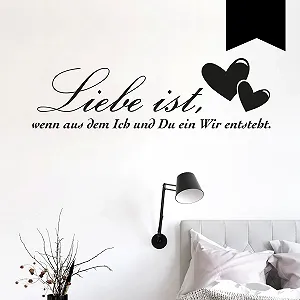 Наклейка на стіну Wandkings "Liebe ist, wenn aus dem Ich und Du EIN Wir entsteht." (з 2 серцями) 50 x 15 см Чорний - Фото 1