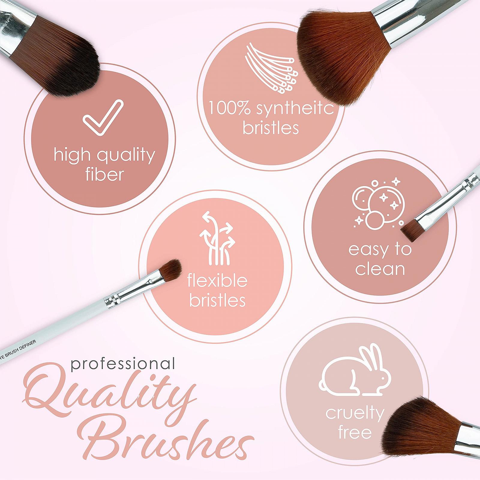 Набор кистей для макияжа Pure Beauty Works из 12 штук, высококачественные синтетические щетинки, кисть для растушевки, кисть для бронзера, кисть для тональной основы, кисть для теней, кисть для пудры для лица, кисть для румян, кисть для консилера, набор кистей для теней, фото №3