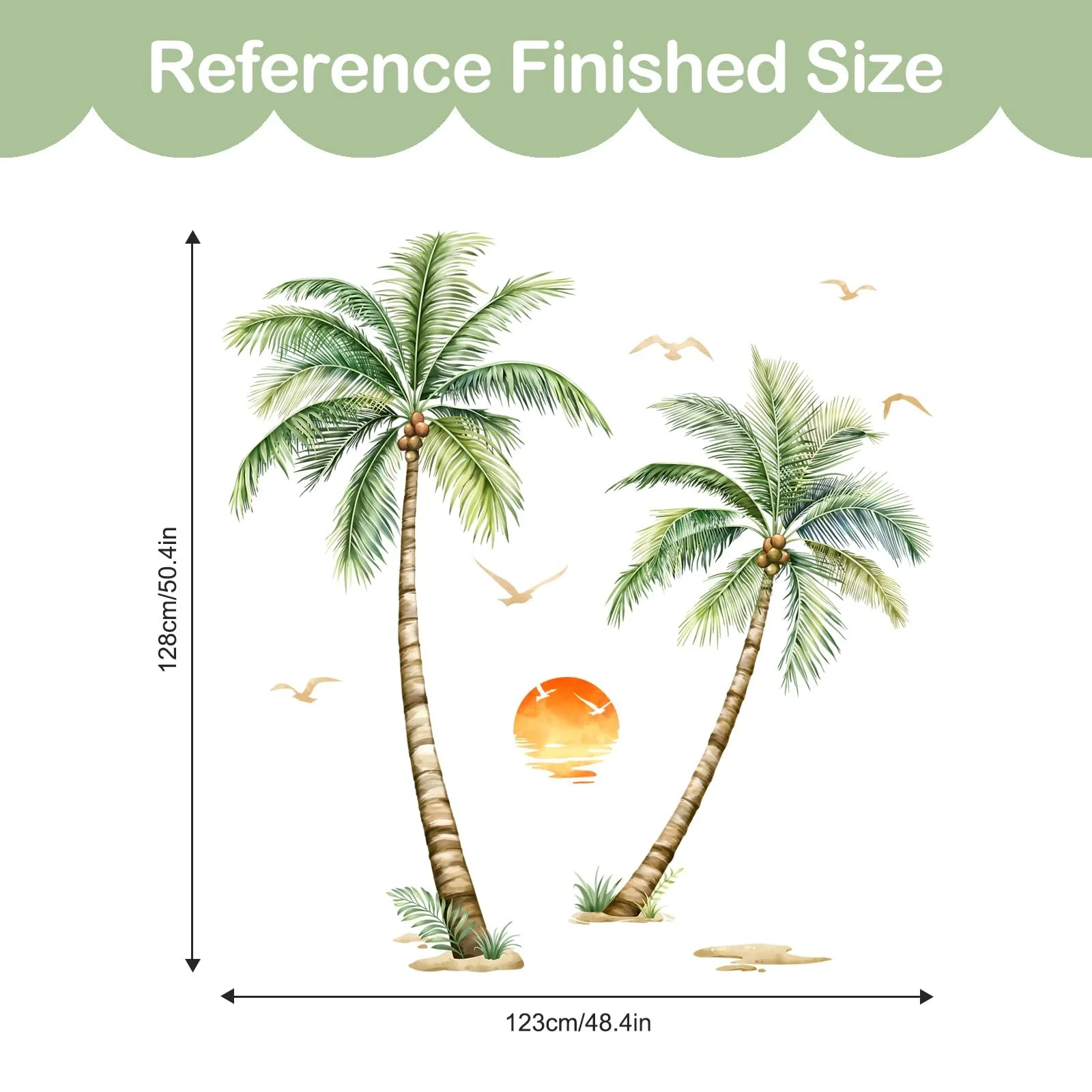 Наклейка на стіну Tanlaby Пальма велика XXL тропічні рослини пляж Green, фото №3