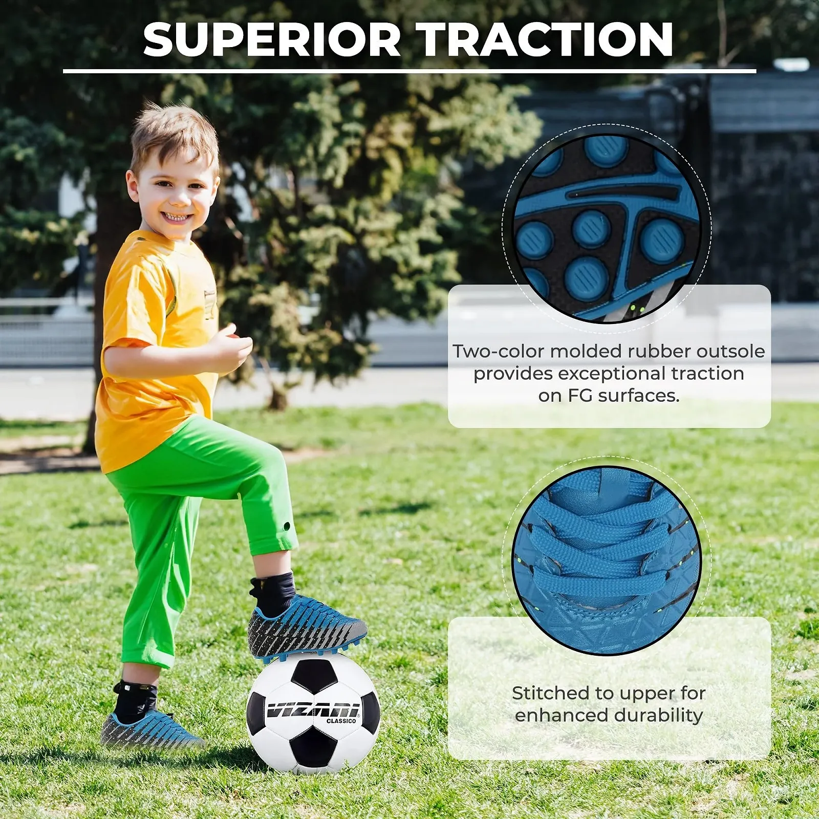 Футбольные бутсы Vizari FG Детские для мальчиков и девочек для игры в футбол на открытом воздухе. Шипы для тренировок и игр, фото №5
