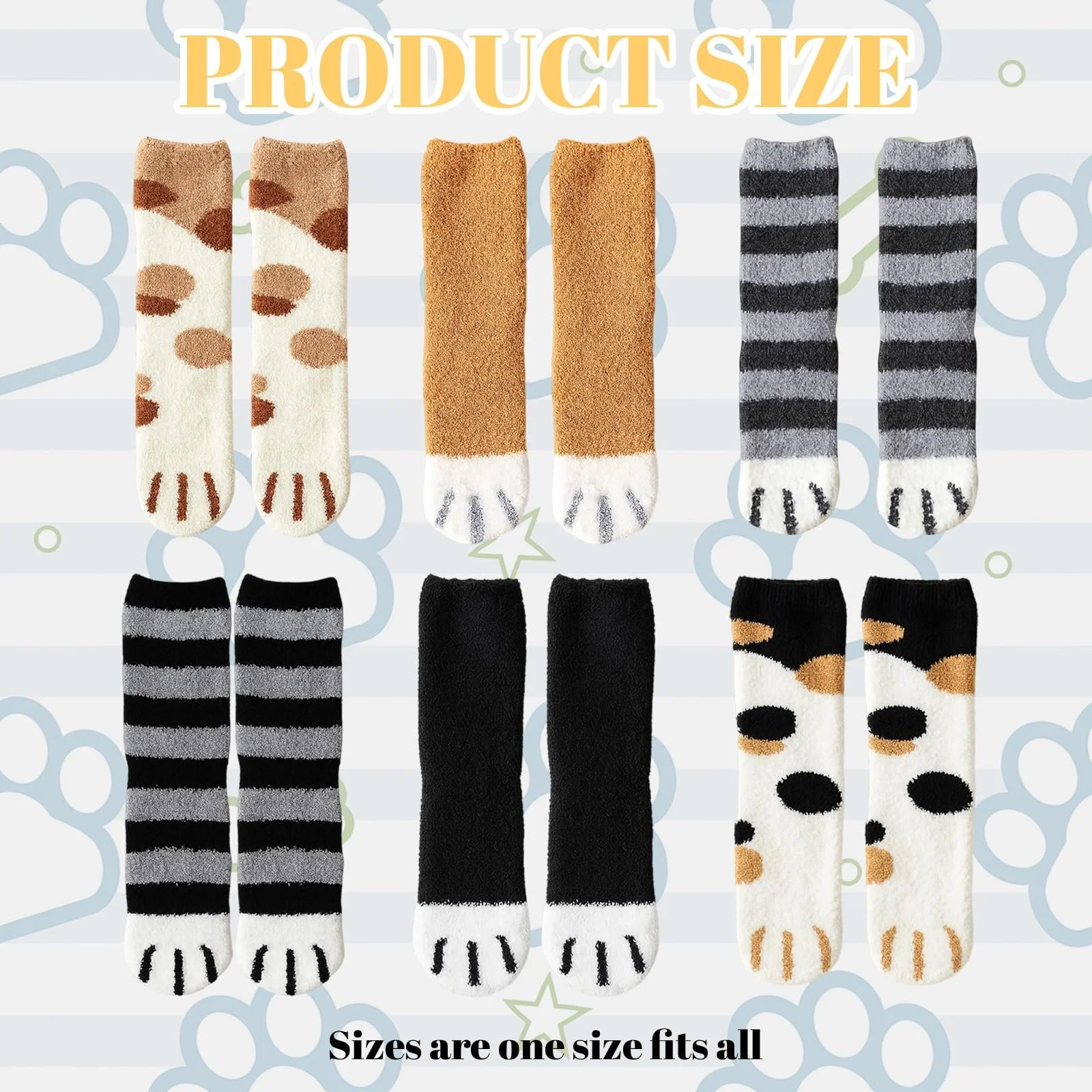 Пушистые носки для женщин (6 пар) с дизайном котов. Размер 36-42, фото №2