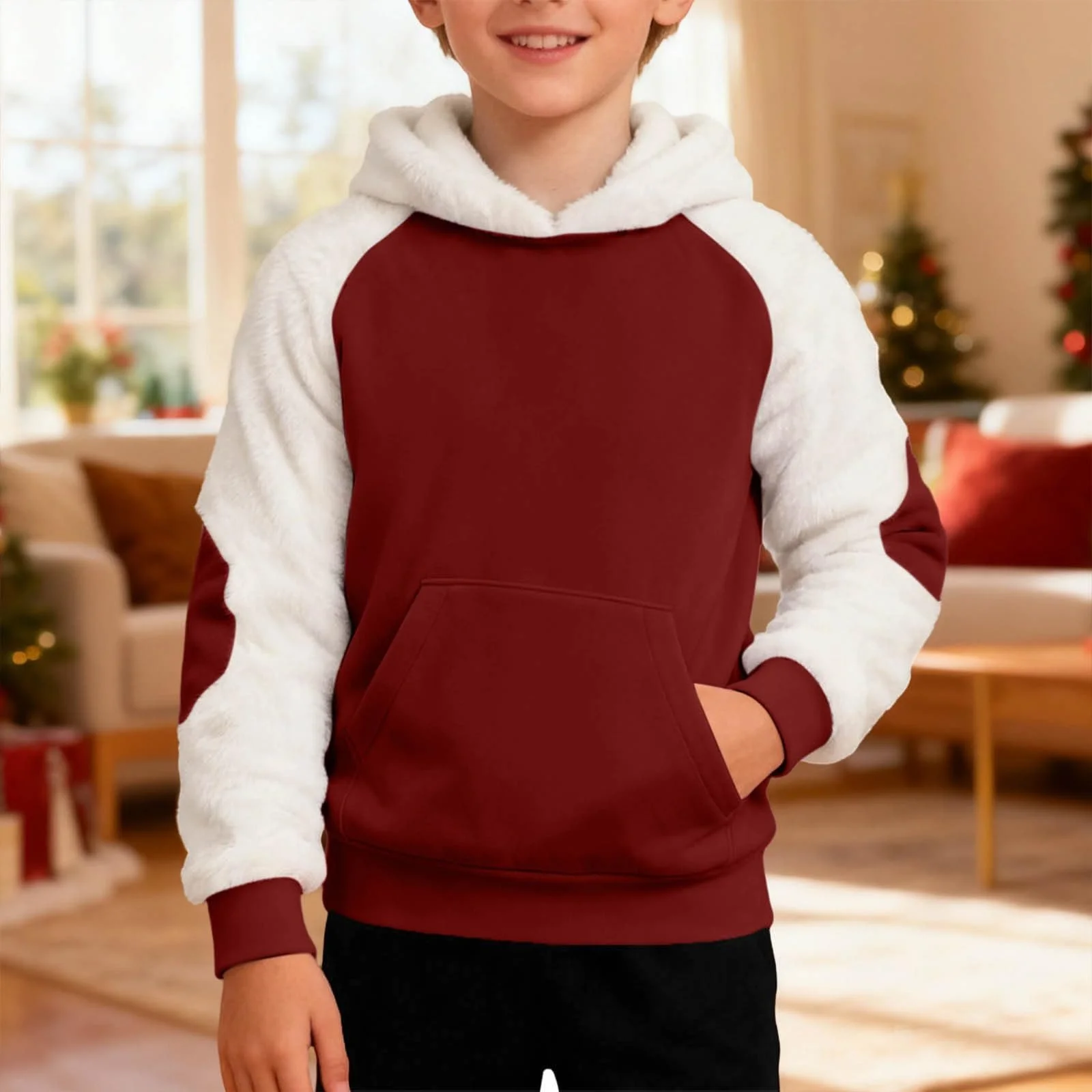 Детский рождественский флисовый худи с длинными рукавами и заплатками для мальчиков и девочек, теплый свитшот, фото №5