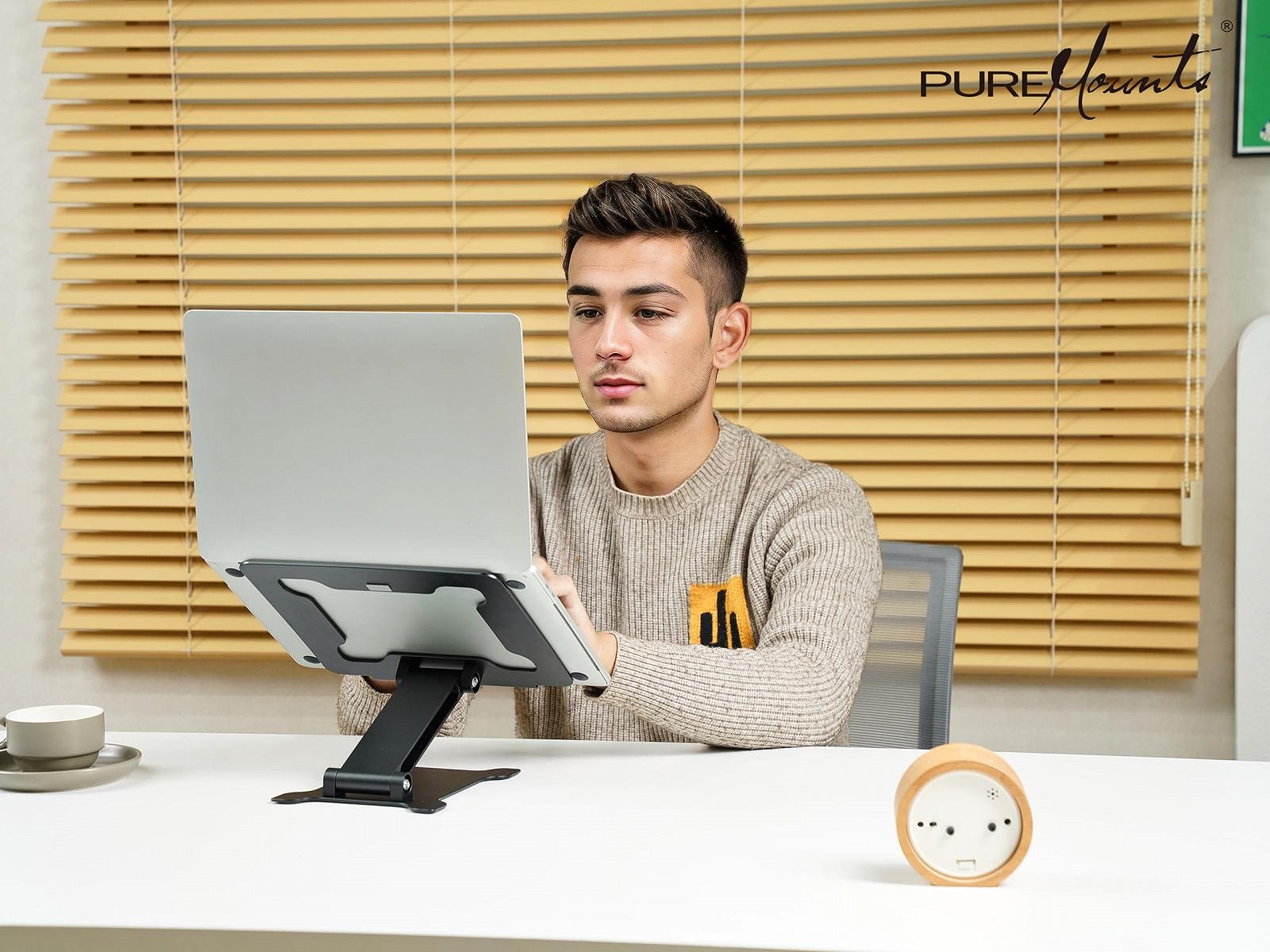 Підставка для ноутбука PureMounts, регульована по висоті, складана та ергономічна, плавно регульована алюмінієва, фото №2