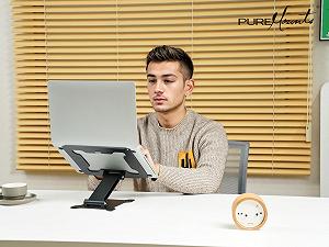Подставка для ноутбука PureMounts, регулируемая по высоте, складная и эргономичная подставка для ноутбука для домашнего офиса, плавно регулируемая алюминиевая подставка для ноутбука с вентиляцией и нескользящими накладками, черная synthetic.ua - Фото 1