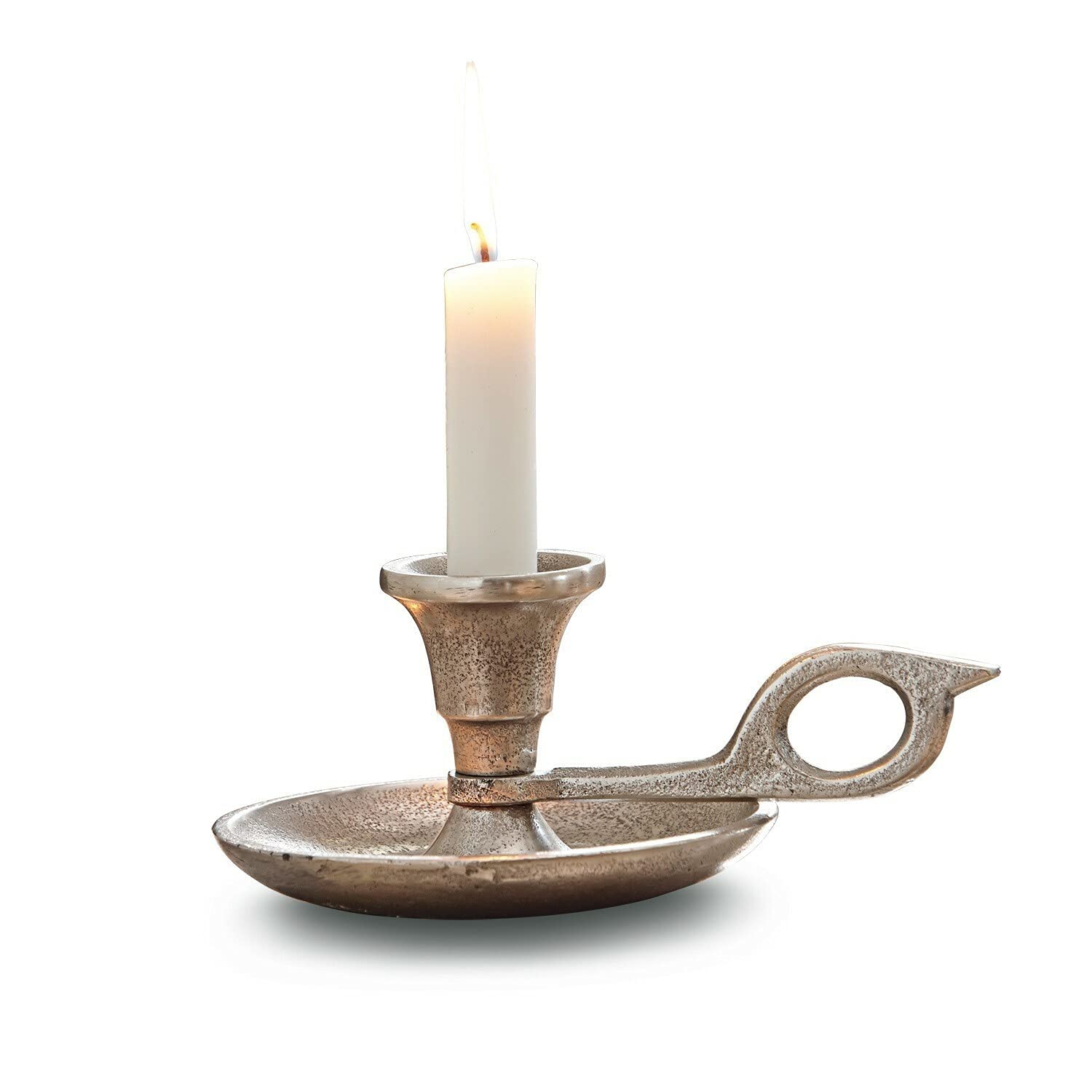 Подсвечник Loberon Classic Style Aida с поддоном и ручкой для конусных свечей литой алюминий антикварное серебро, фото №1