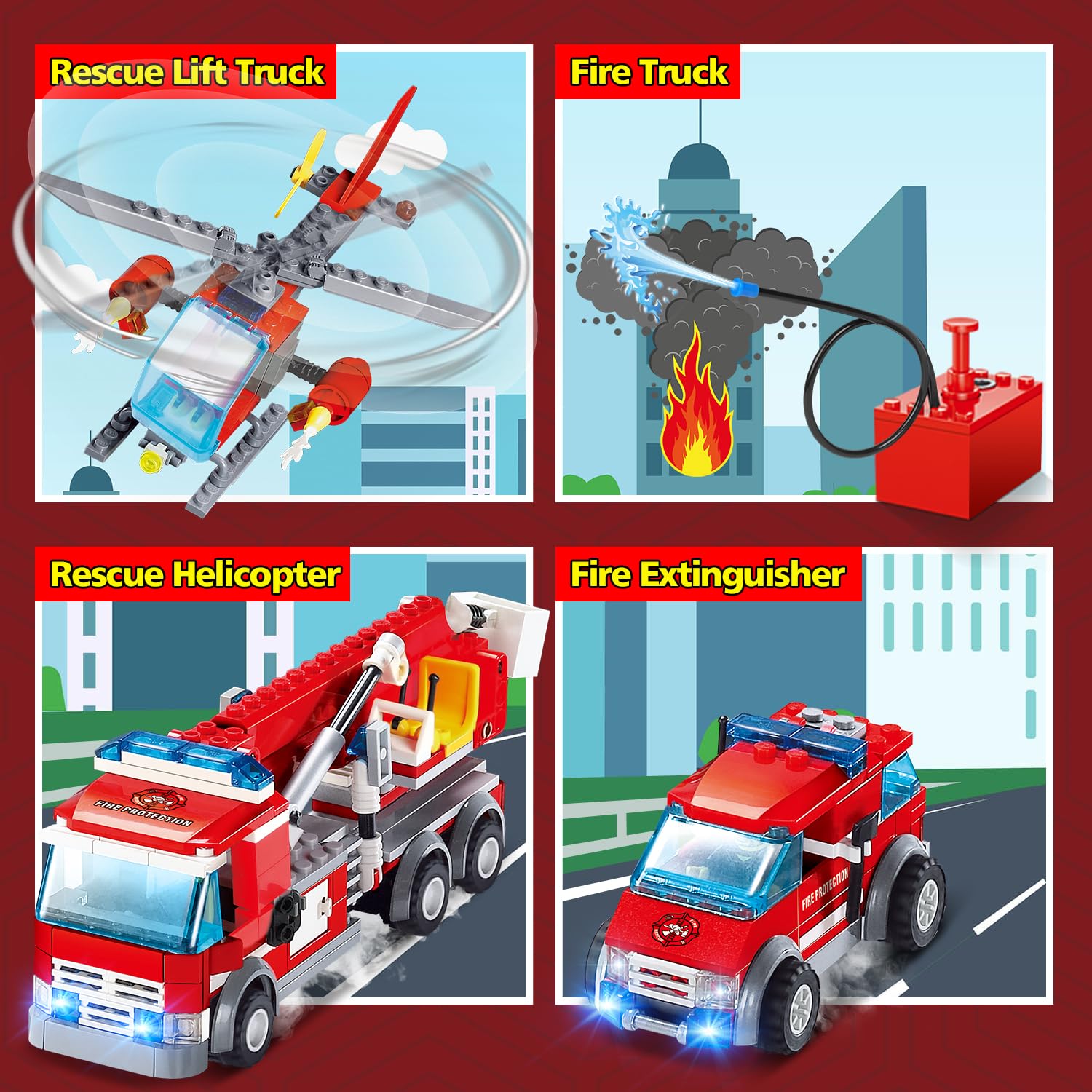 Іграшка HOGOKIDS City Fire Station Набір будівельних цеглинок — 775 деталей Гелікоптер для пожежної рятувальної служби Швидка Допомога Пожежна Машина Набір будівельних цеглинок Подарунок для дітей хлопчиків та дівчаток віком від 6 років, фото №5