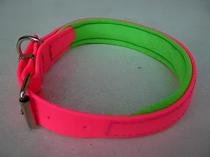 Ошейник для собак MJH BioThane Pink Stitched Adjustable 25 мм Wide Green Neoprene Lining - Фото 1
