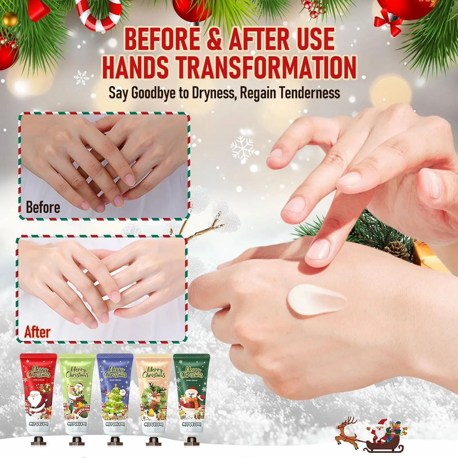 Крем для рук Mini Christmas, Mini Hand Creams Christmas, Набор кремов для рук Christmas для очень сухой и потрескавшейся кожи Подходит для мужчин и женщин, Набор подарочных кремов для рук, 5 штук, фото №5