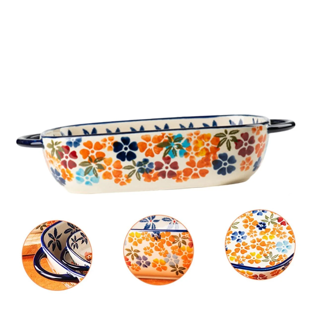 Тарелка для запекания керамическая с двумя ручками компактная универсальная для духовки и микроволновой печи, фото №6