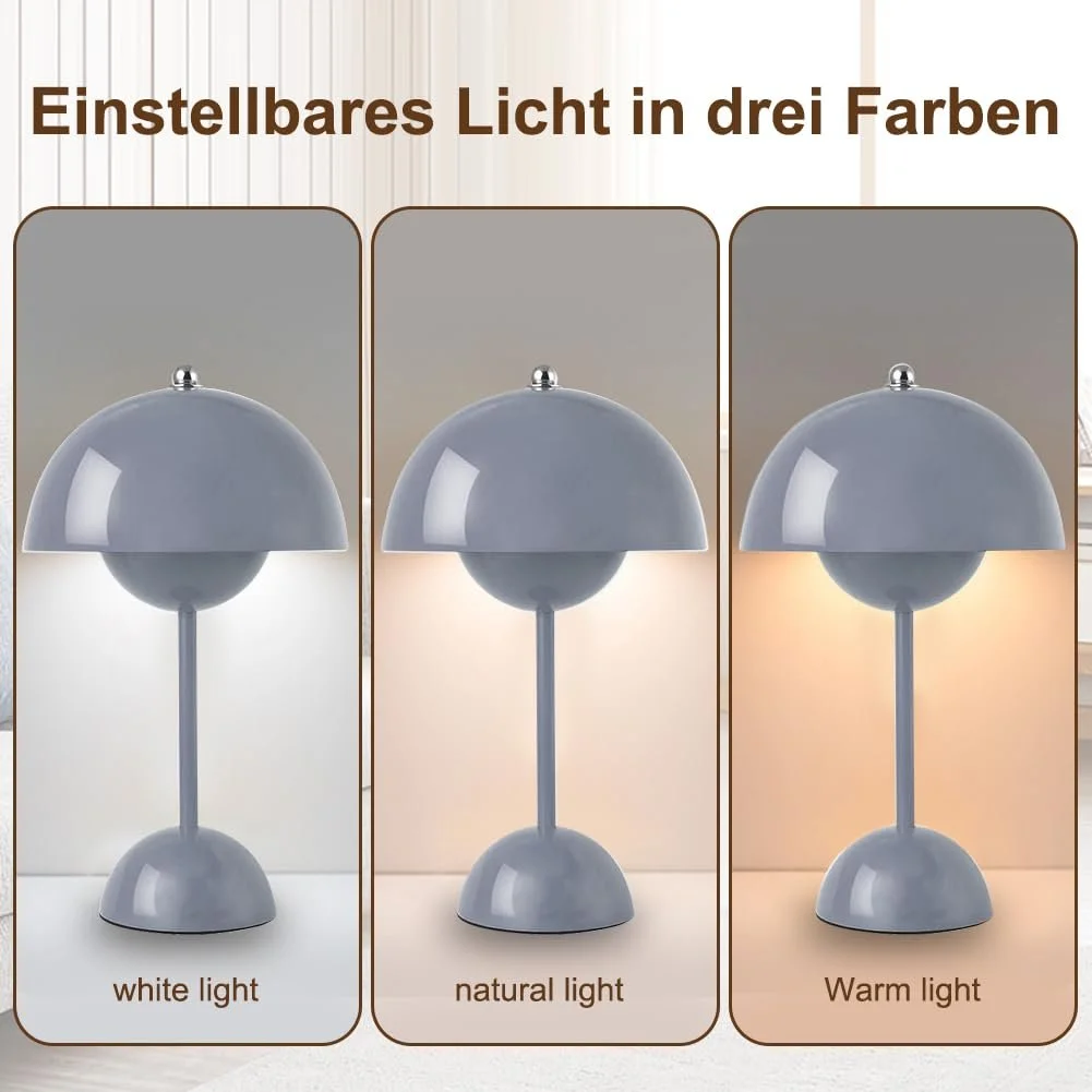 Настільна лампа Flowerpot Mushroom LED акумуляторна димована [Клас енергоспоживання A] Сіра, фото №3