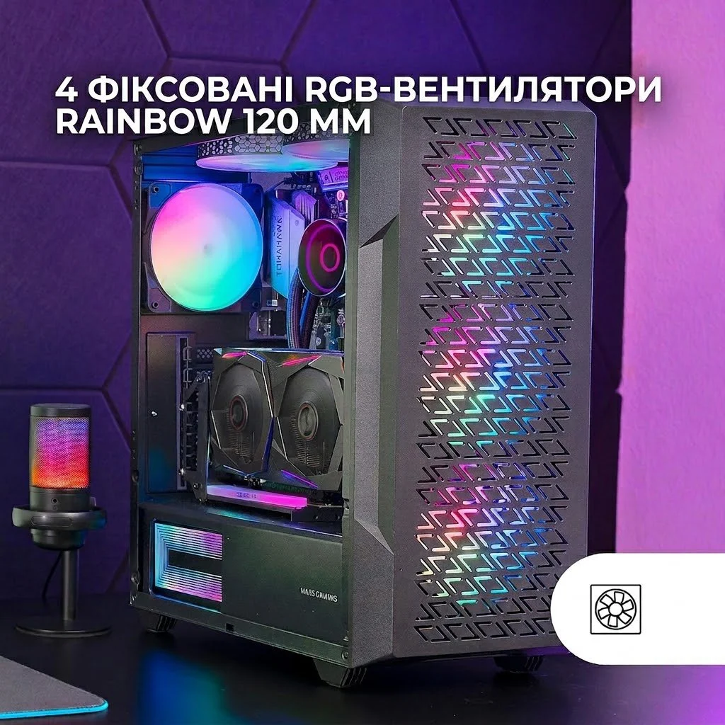Корпус для ПК Mars Gaming MC-GEO / без БЖ / Чорний, фото №5