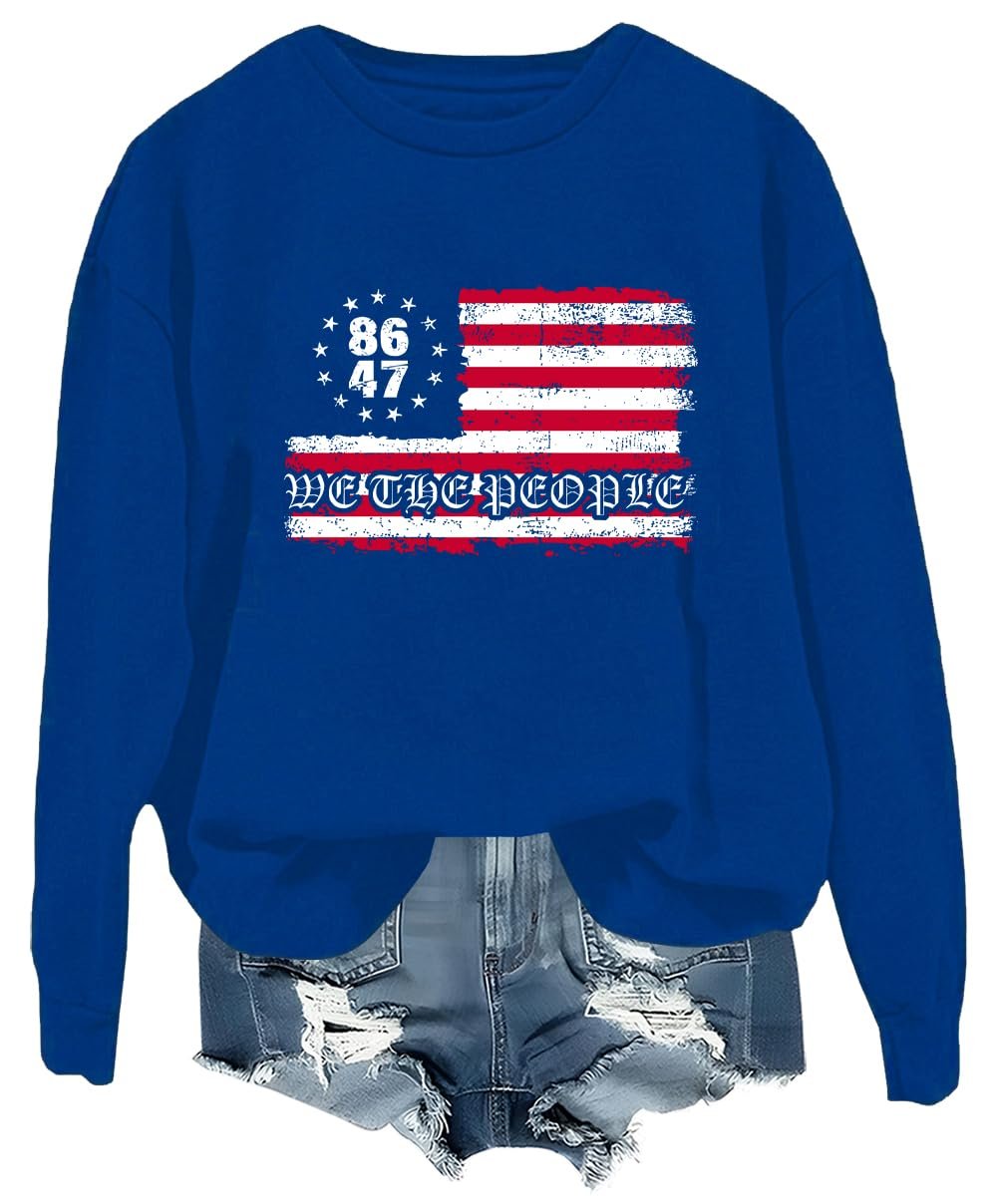 Винтажный свитшот 8647 We The People 8647 Рубашка с графическим флагом, повседневный топ с длинными рукавами и круглым вырезом, фото №1