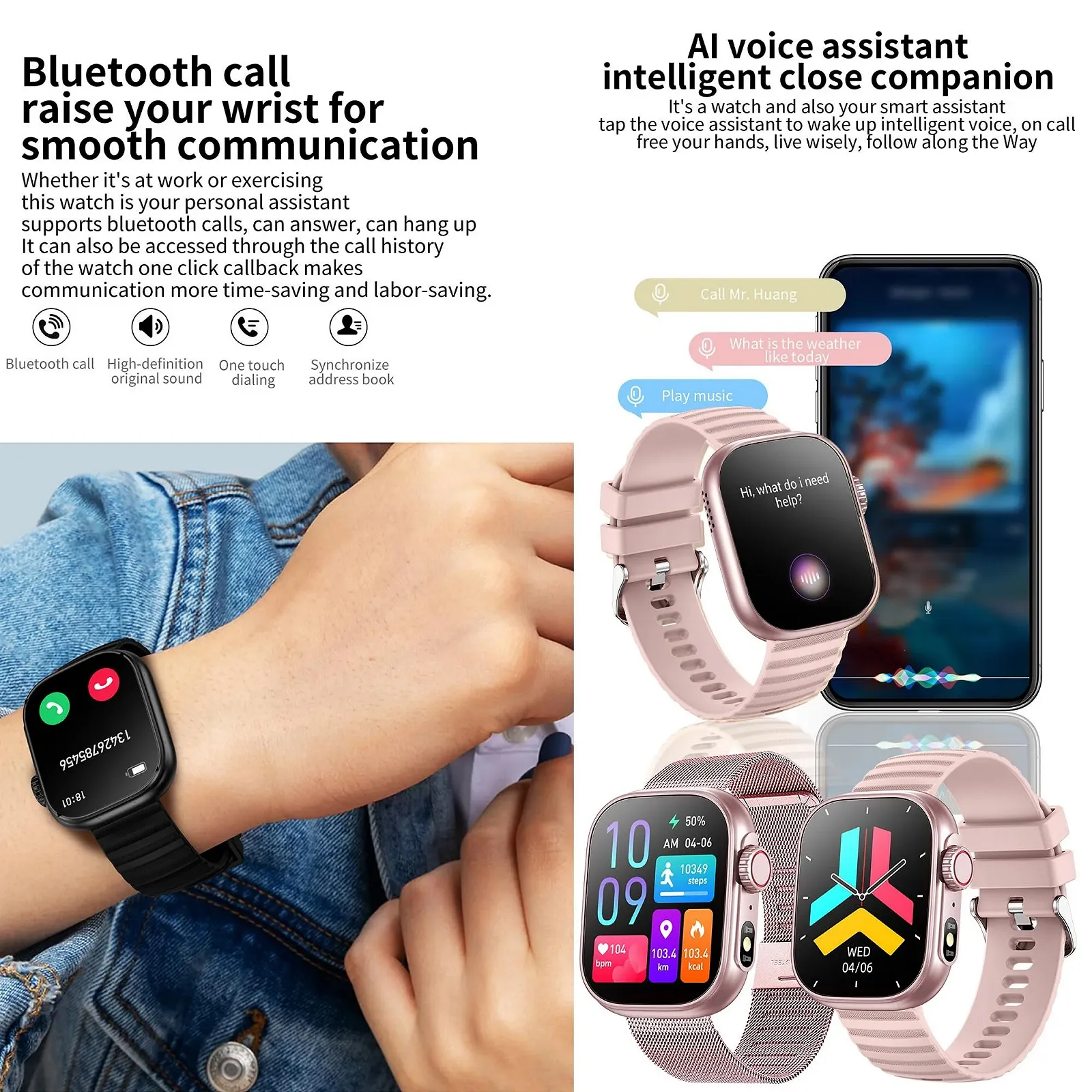 Смарт-часы женские 2.01 Inch IP68 Водонепроницаемый Спортивный с функцией телефона, фото №3