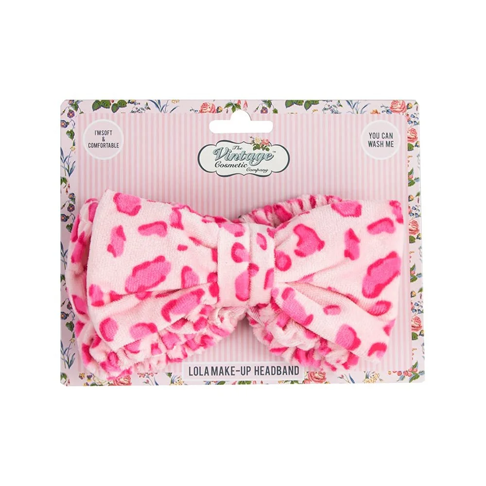 Пов'язка для макіяжу The Vintage Cosmetic Company Lola рожева з леопардовим принтом, фото №2 Пов'язка для макіяжу The Vintage Cosmetic Company Lola рожева з леопардовим принтом, фото №2