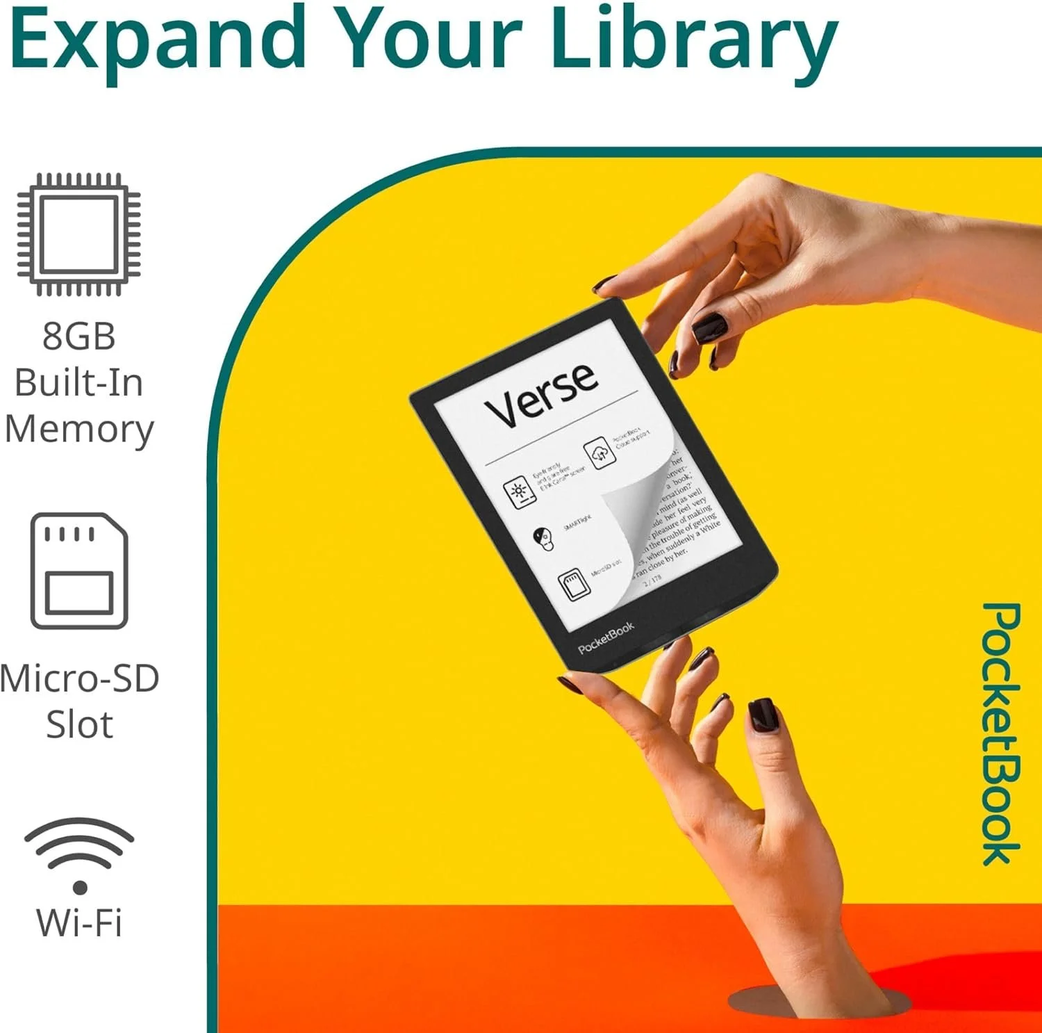 Електронна книга 6" PocketBook Verse PB629 / 8ГБ / Wi-Fi / Bluetooth / SD слот / Кольоровий сенсорний E-Ink Carta 1024х758 / Налаштовувана яскравість / До 1 місяця роботи від батареї / Сірий (PB629-2-CIS), фото №6 Електронна книга 6" PocketBook Verse PB629 / 8ГБ / Wi-Fi / Bluetooth / SD слот / Кольоровий сенсорний E-Ink Carta 1024х758 / Налаштовувана яскравість / До 1 місяця роботи від батареї / Сірий (PB629-2-CIS), фото №6