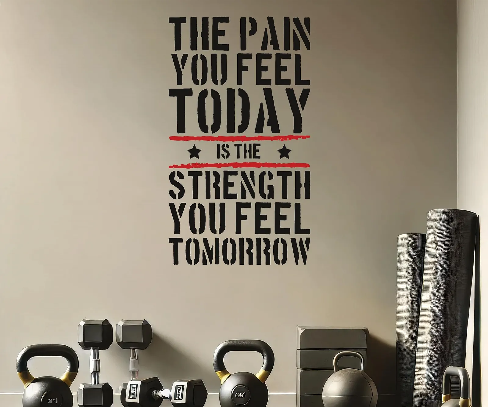 Наклейка на стіну Pain Today Strength Tomorrow Gym Motivational 57 x 100 см Чорно-червона, фото №4