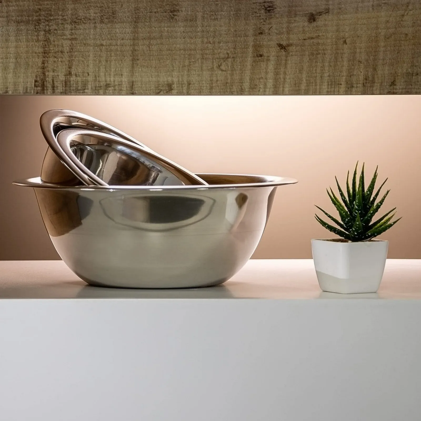 Набор мисок com-four® Stainless Steel Bowl Set 3 шт. Нержавеющая сталь Серебристый 18/20/24 см, фото №3