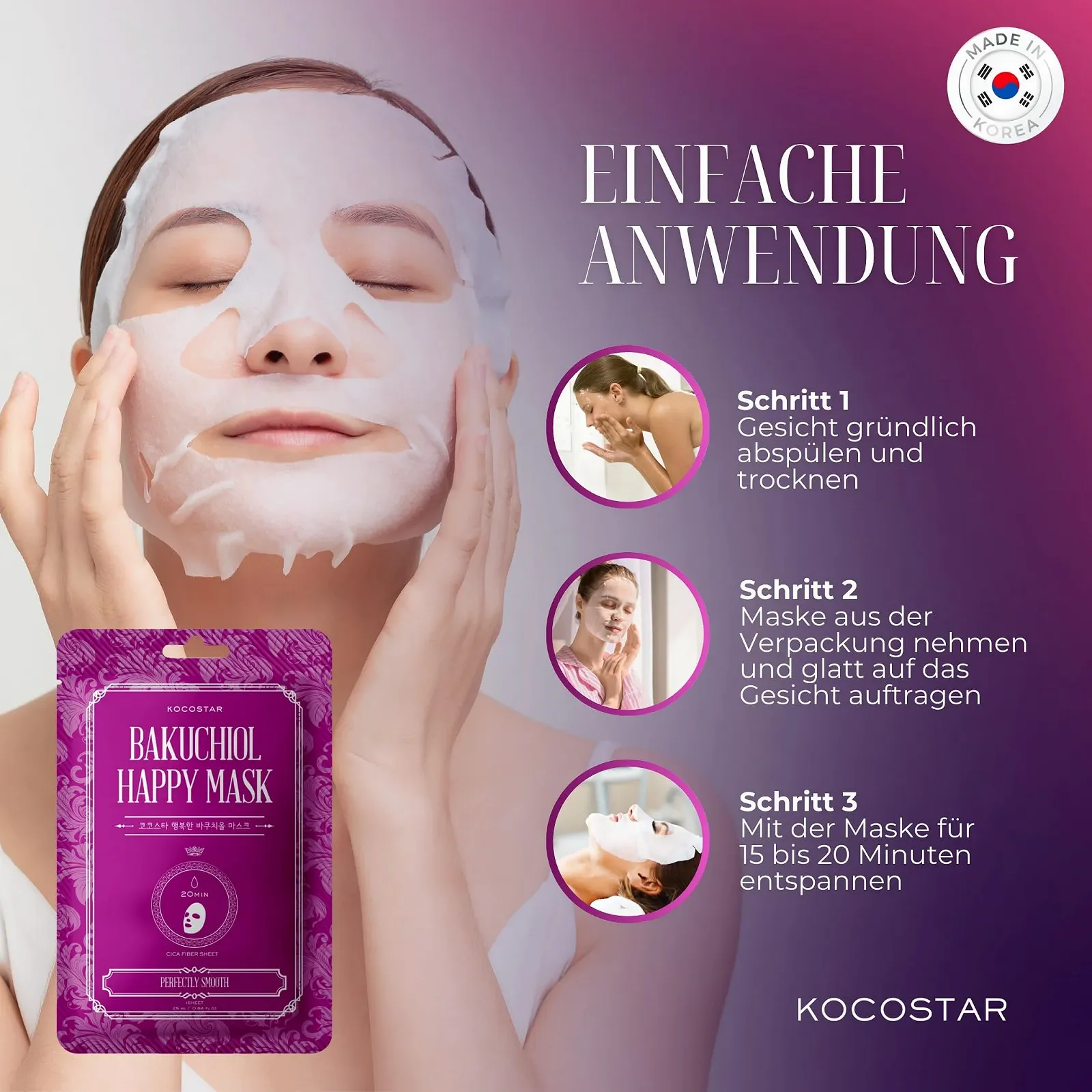 Маска для обличчя KOCOSTAR Bakuchiol Happy - балансуюча корейська маска, фото №5
