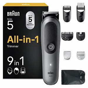 Електробритва Braun All-in-One Set 5 AIO5545 9-в-1 для бороди волосся та тіла 14 налаштувань довжини 0.5-21 мм акумулятор 120 хв водонепроникний Сірий - Фото 1