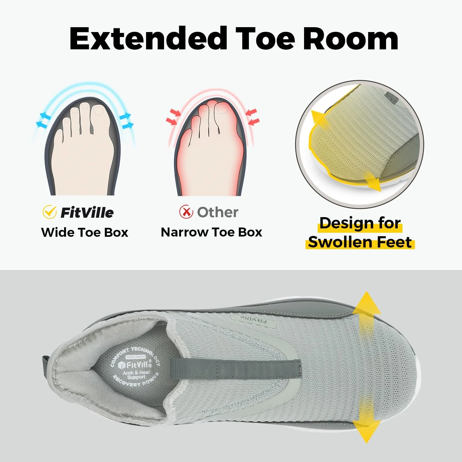 Кросівки FitVille StepEase Чоловічі Дуже Широкі Сліпони V2 Спортивні Легкі, фото №2