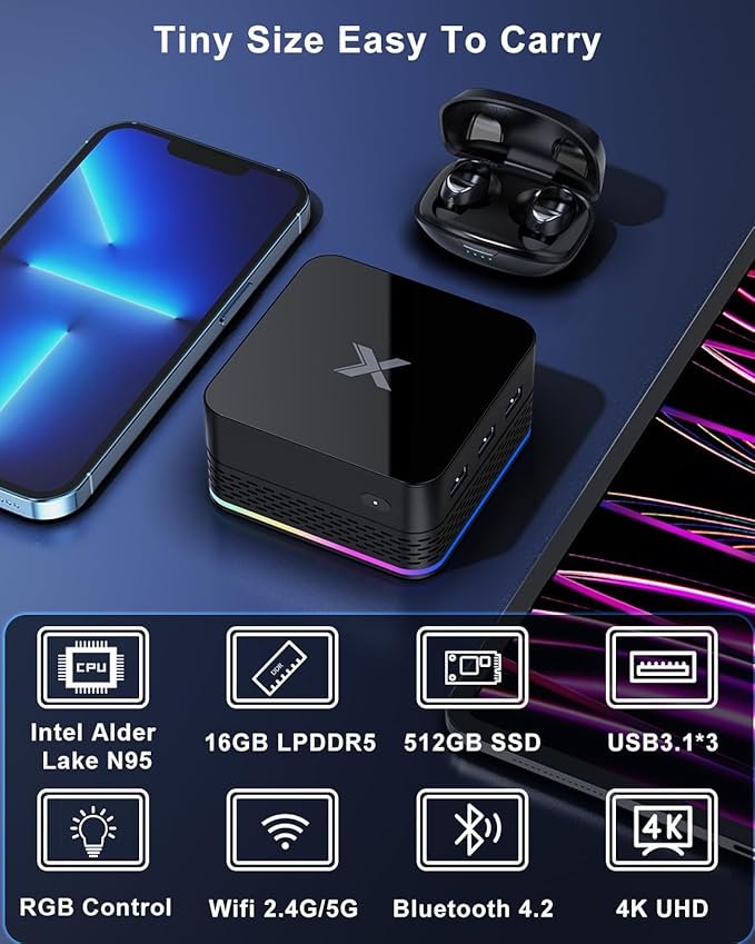 Міні ПК Divinpc T9 Plus Intel N95 / RAM 16GB / SSD 512GB / Intel UHD Graphics / 3 x HDMI /2 x LAN / Windows 11 / Чорний, фото №3 Міні ПК Divinpc T9 Plus Intel N95 / RAM 16GB / SSD 512GB / Intel UHD Graphics / 3 x HDMI /2 x LAN / Windows 11 / Чорний, фото №3