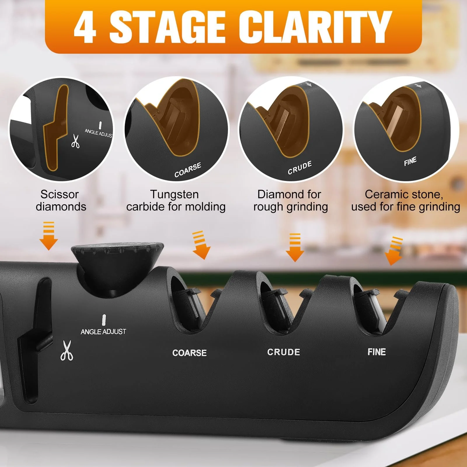 Ручне точило для ножів 4-в-1 Professional з регульованим кутом 14-24°, фото №2