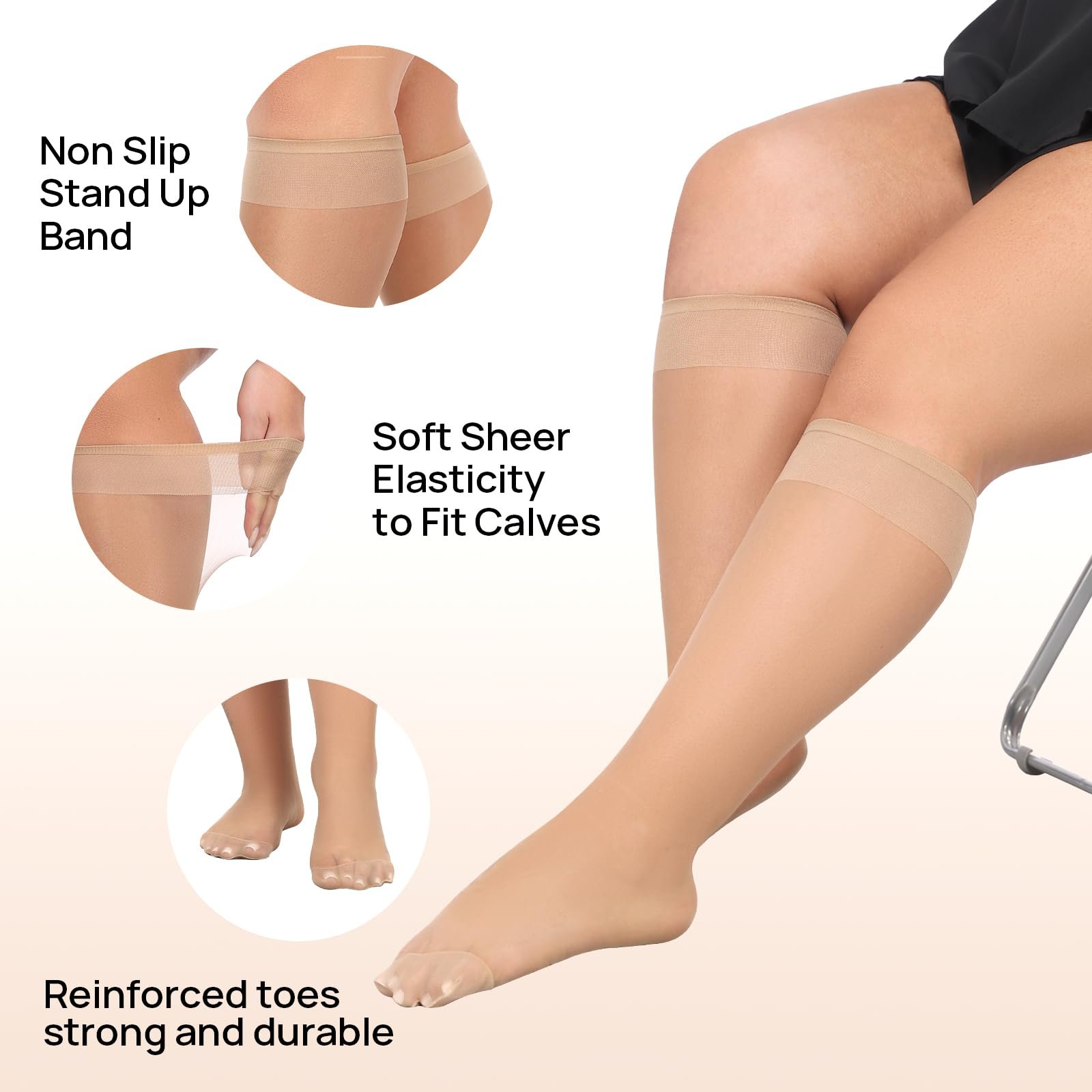 Гольфы MANZI, 10 пар, большие размеры, прозрачные нейлоновые чулки, тонкие гольфы, 15 ден, черный, телесный цвет, 36-42, фото №2