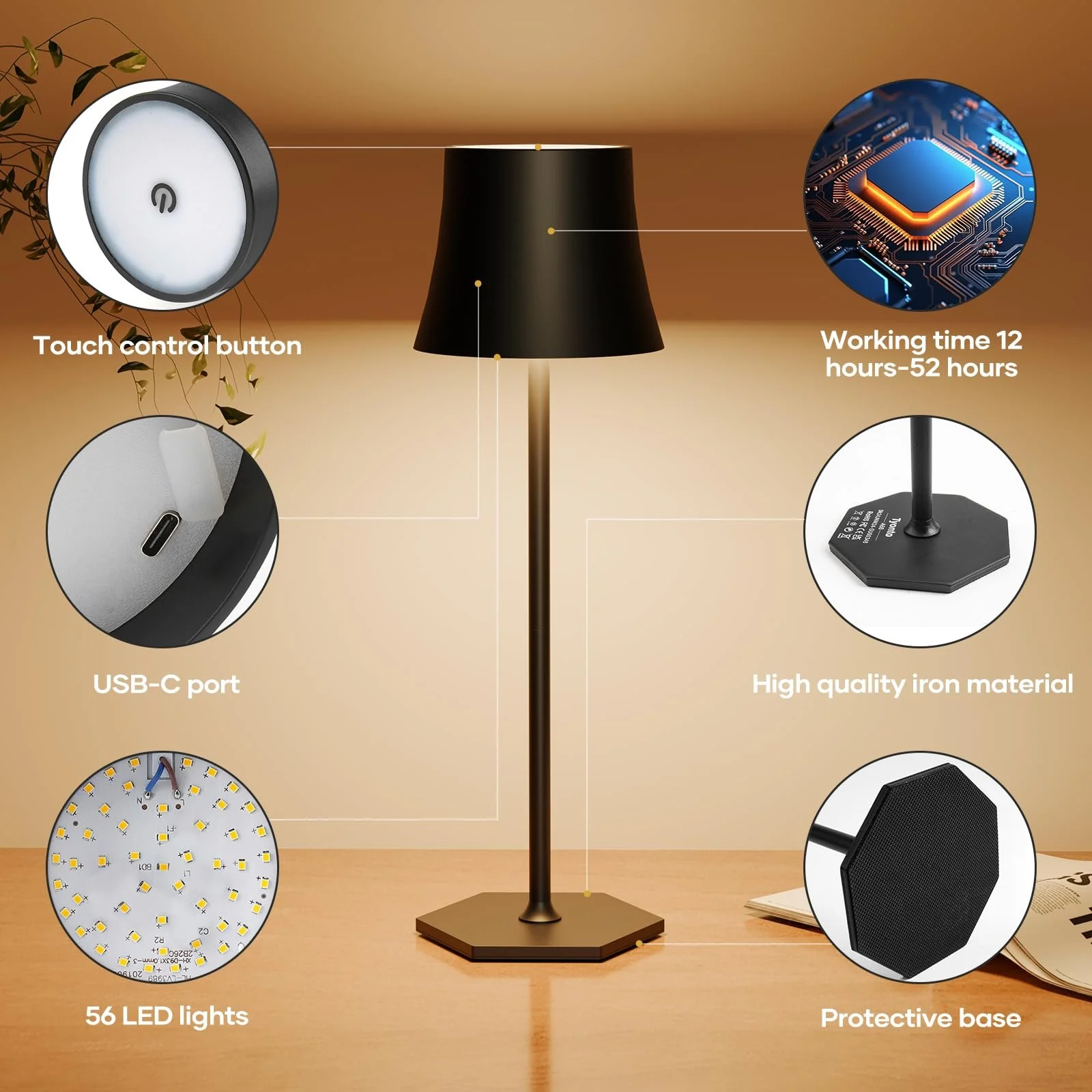 Настільна лампа LED бездротова сенсорна IP54 5000 мАг Набір з 2 шт. USB, фото №5