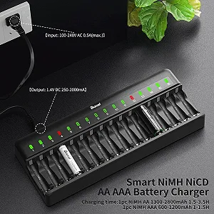 Зарядний пристрій AA AAA BONAI 16 слотів LED, чорний synthetic.ua - Фото 1