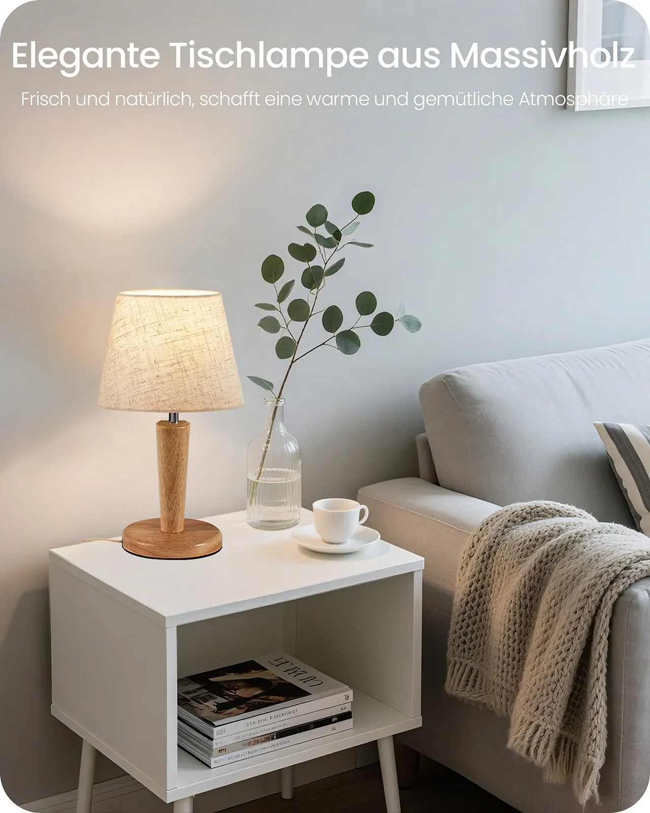 Настільна лампа ZME13TLDP205 з дерев'яною основою та лляним абажуром E27 Комплект 2 шт. Бежева, фото №9