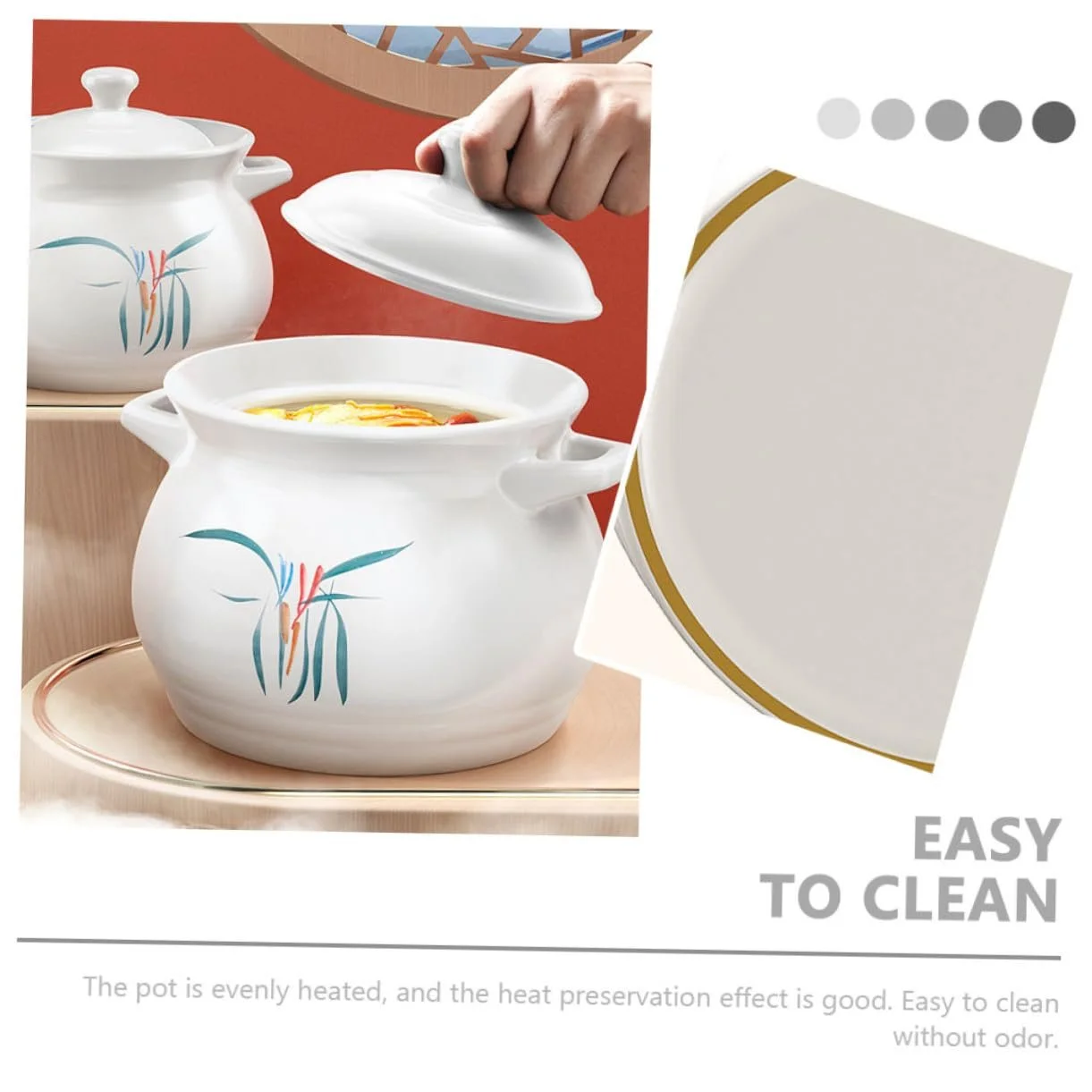 Кастрюля для супа Керамическая 2 л Термостойкая с нескользящей ручкой, фото №3