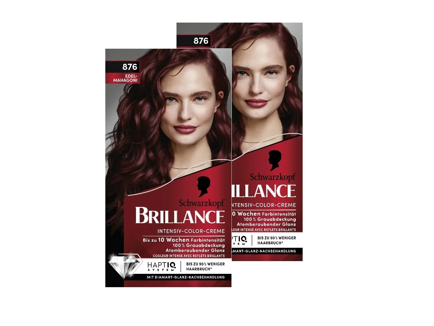 Крем-фарба для волосся Brillance Intensive Colour Cream 876 Fine Mahogany (2 x 160 мл), стійка, з діамантовим блиском та кондиціонером, для інтенсивності кольору до 10 тижнів, фото №1 Крем-фарба для волосся Brillance Intensive Colour Cream 876 Fine Mahogany (2 x 160 мл), стійка, з діамантовим блиском та кондиціонером, для інтенсивності кольору до 10 тижнів, фото №1