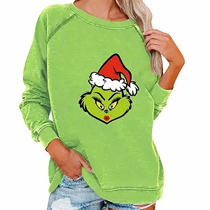 Рождественский джемпер BHXUTK Женский Лонгслив Рождественский джемпер Зимний элегантный Рождественский джемпер Женский уродливый Рождественский свитер Оверсайз Смешной свитшот Женская рубашка с длинными рукавами Праздничные топы - Фото 1