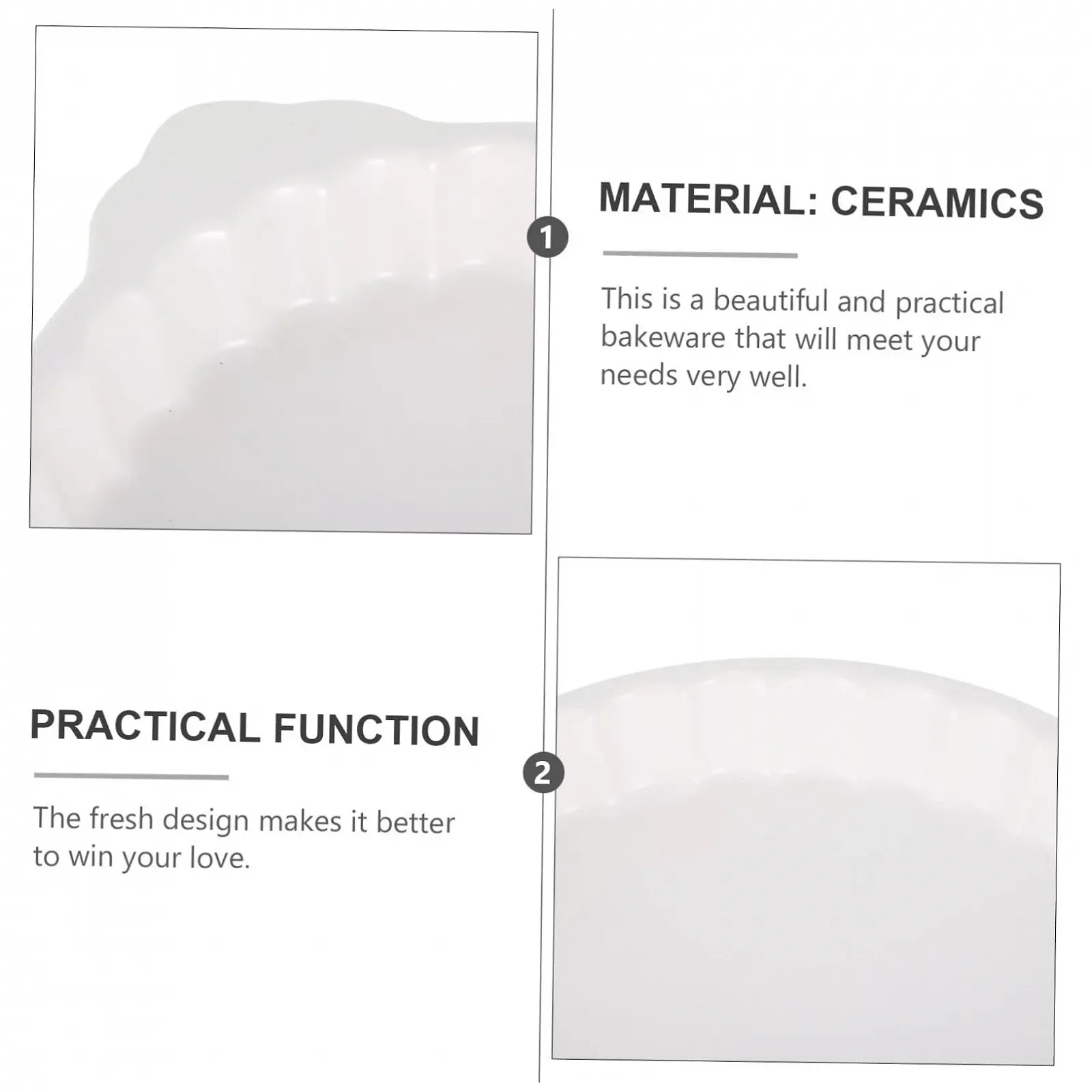 Керамическая форма для запекания SOIMISS Круглая с ручками Термостойкая Белая, фото №5