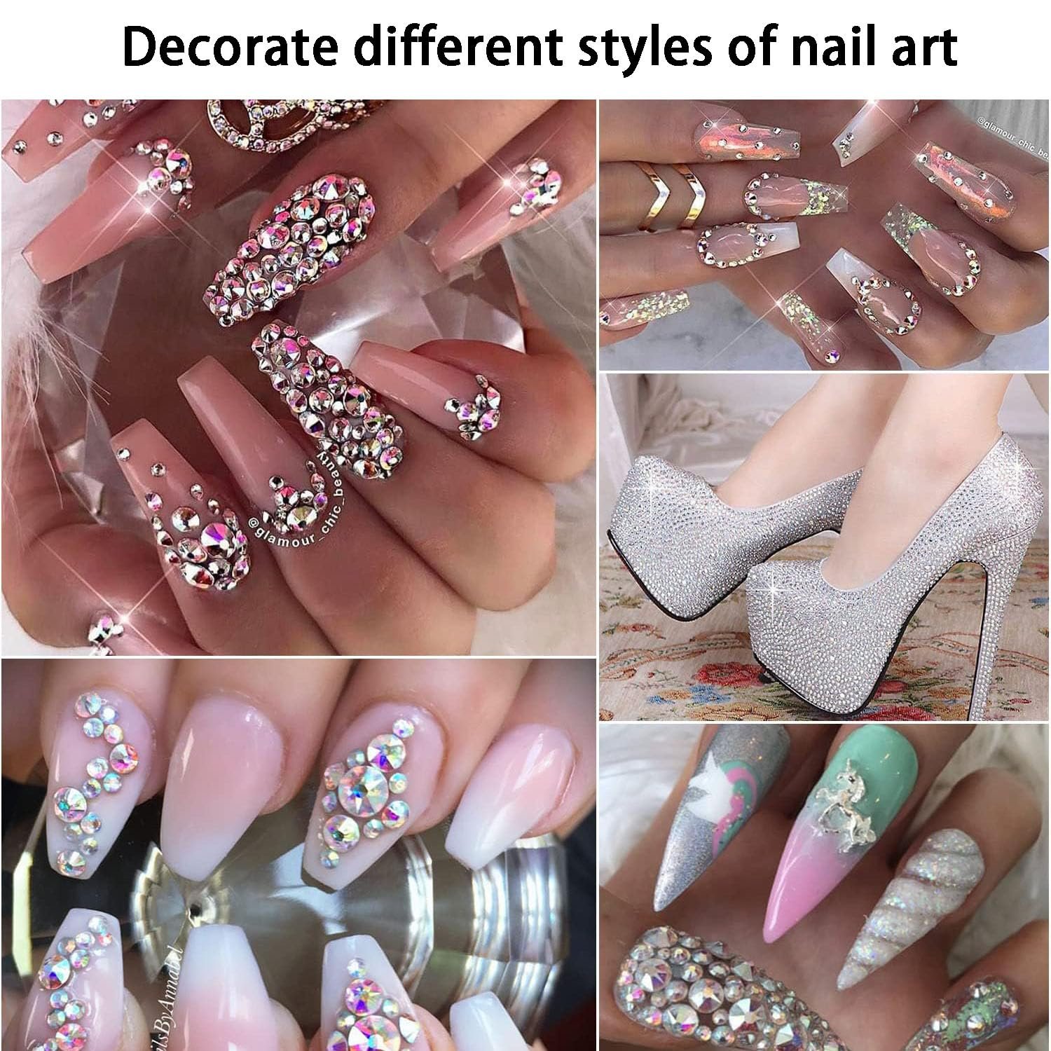 Стразы для ногтей 5760 шт., блестящие камни для ногтей, бисер для ногтей со стразами с пинцетом для DIY украшений для маскарадных платьев, включает 5 инструментов для маникюра, фото №4