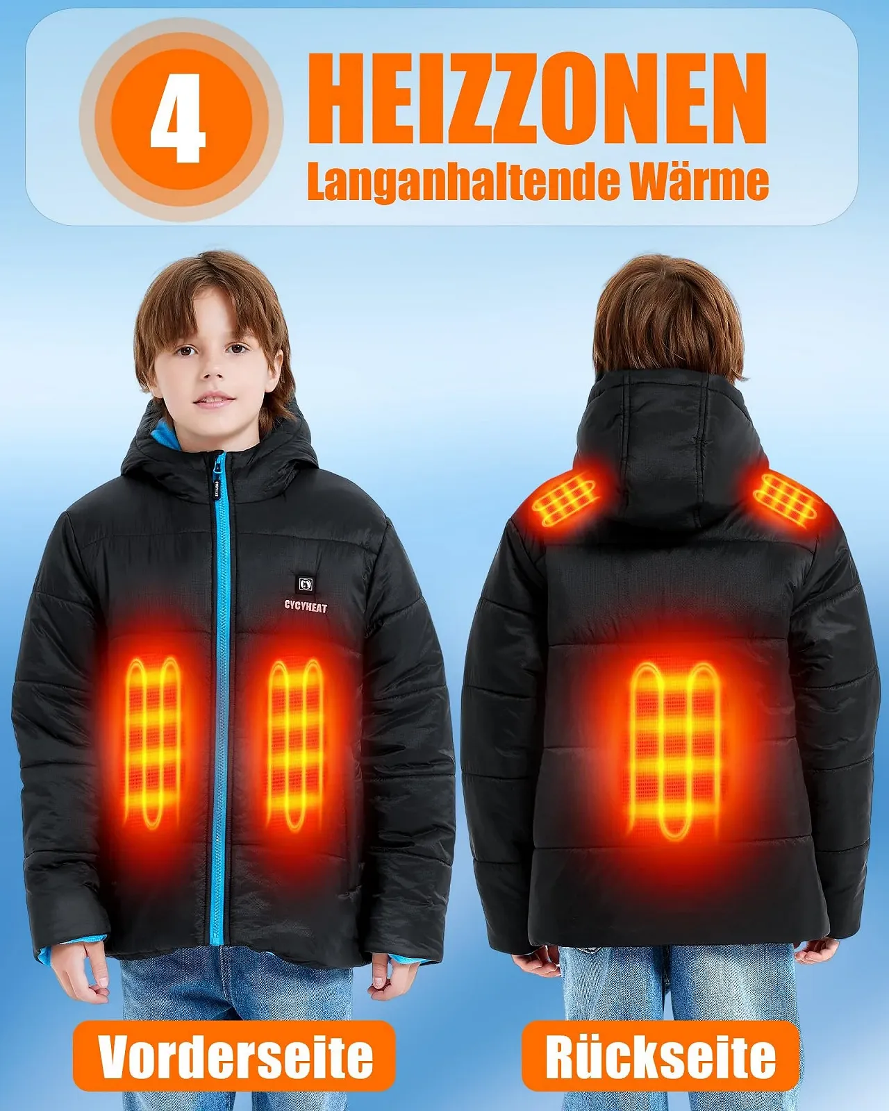 Дитяча куртка з підігрівом CYCYHEAT з Power Bank 10000 mAh 7.4 V для хлопчиків, зимова з капюшоном та підігрівом, фото №2 Дитяча куртка з підігрівом CYCYHEAT з Power Bank 10000 mAh 7.4 V для хлопчиків, зимова з капюшоном та підігрівом, фото №2